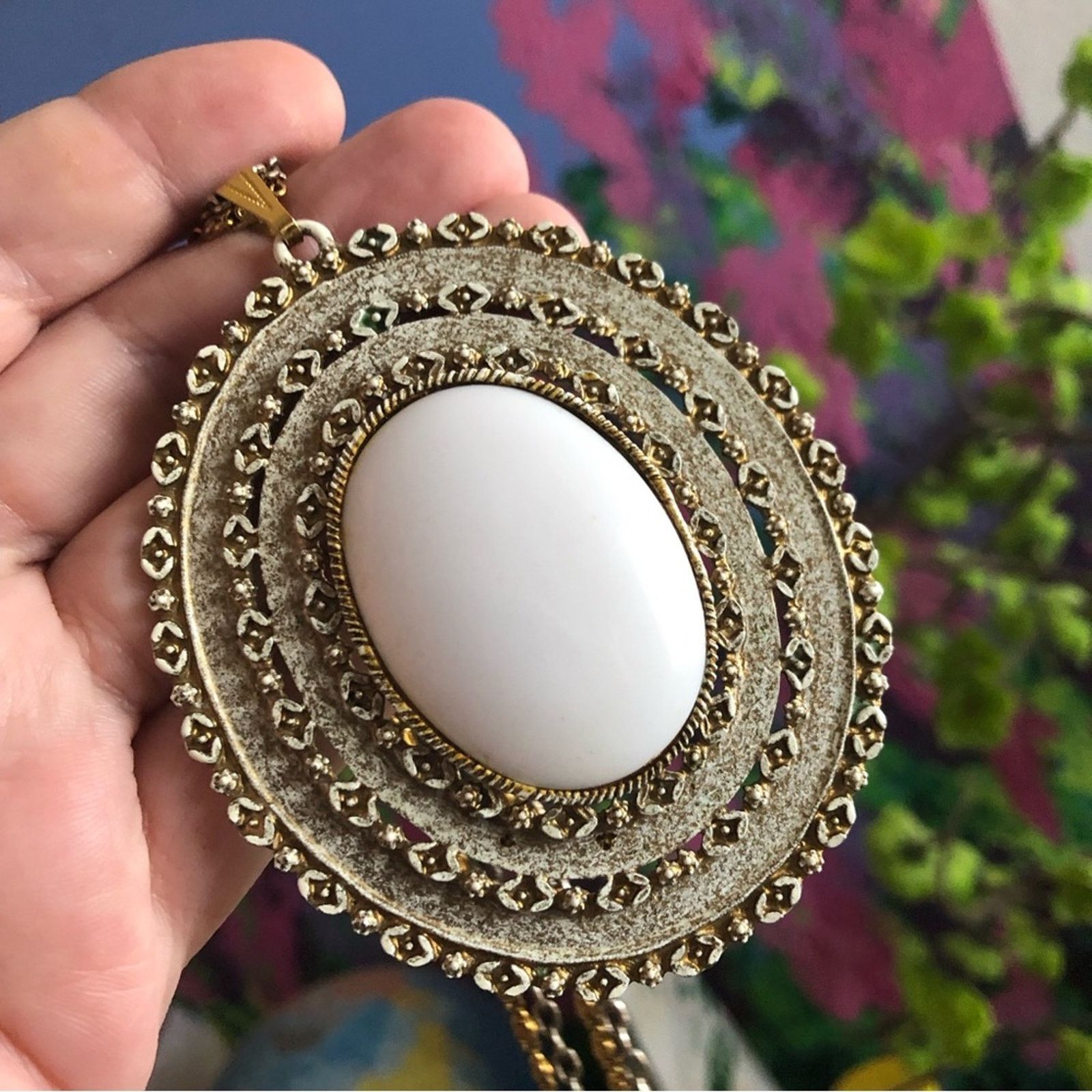 Vintage Vintage 60s Florenza large white cabochon filigree necklace Size ONE SIZE - 2 Thumbnail