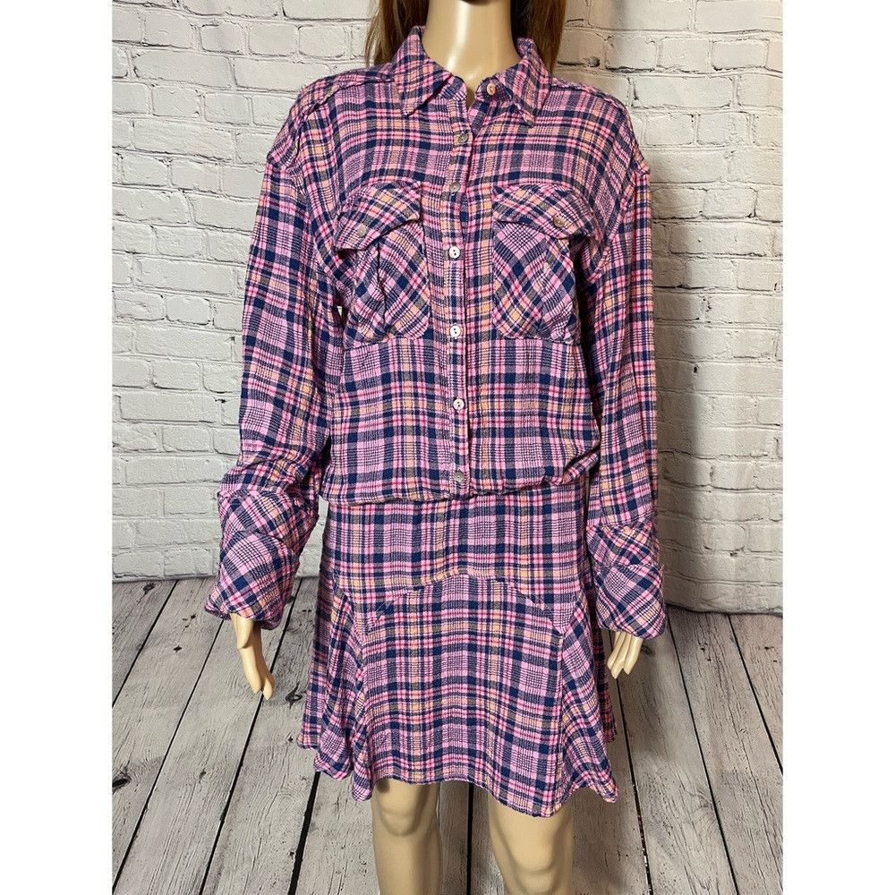 Free People NWT New Free People Milo Plaid Button Down Mini Pink Dress Size S / US 4 / IT 40 - 9 Thumbnail