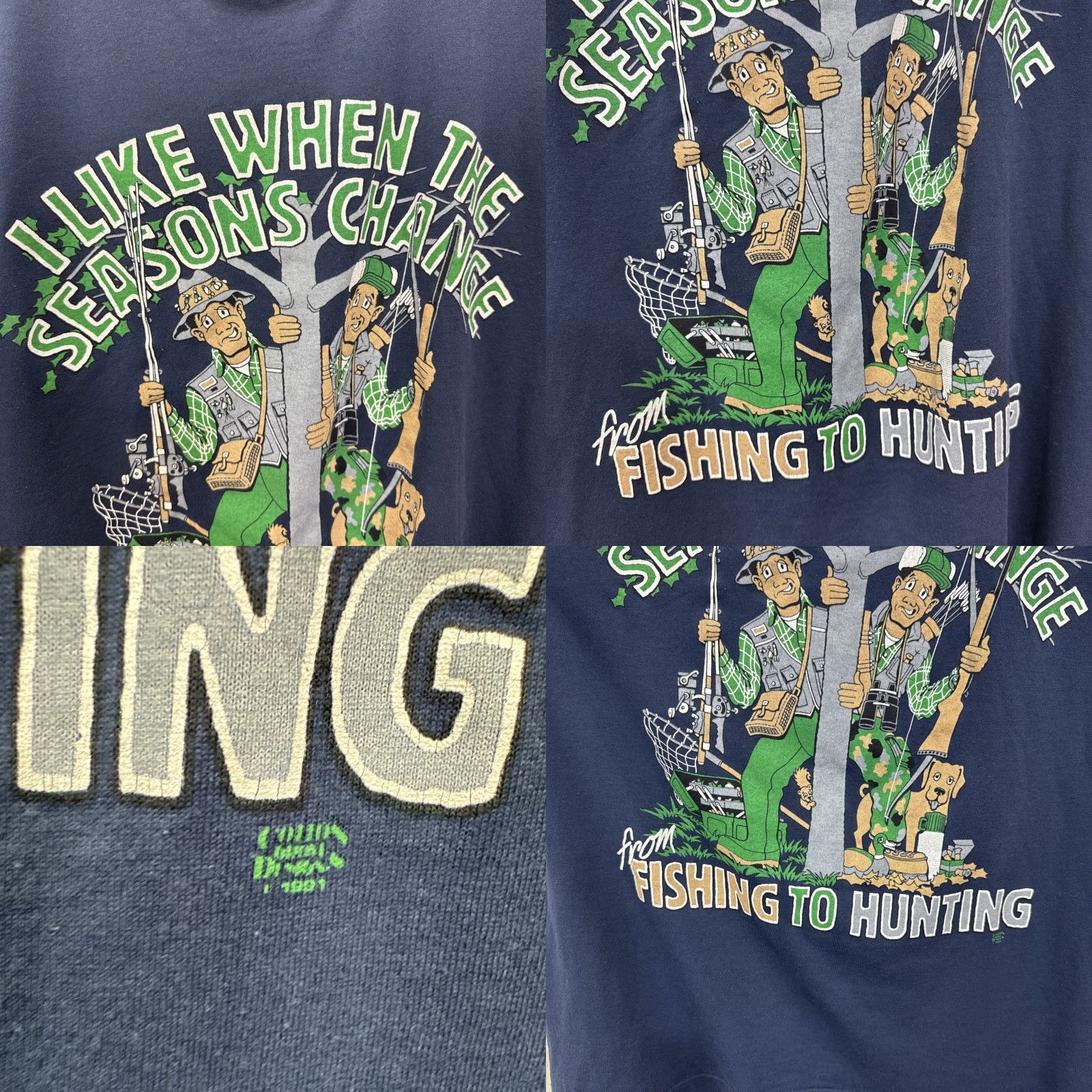 Vintage VINTAGE 90s Hunting Fishing Graphic T-Shirt Men Large Cotton Blue Outdoor Deer Fish 1991 Size US L / EU 52-54 / 3 - 8 Thumbnail