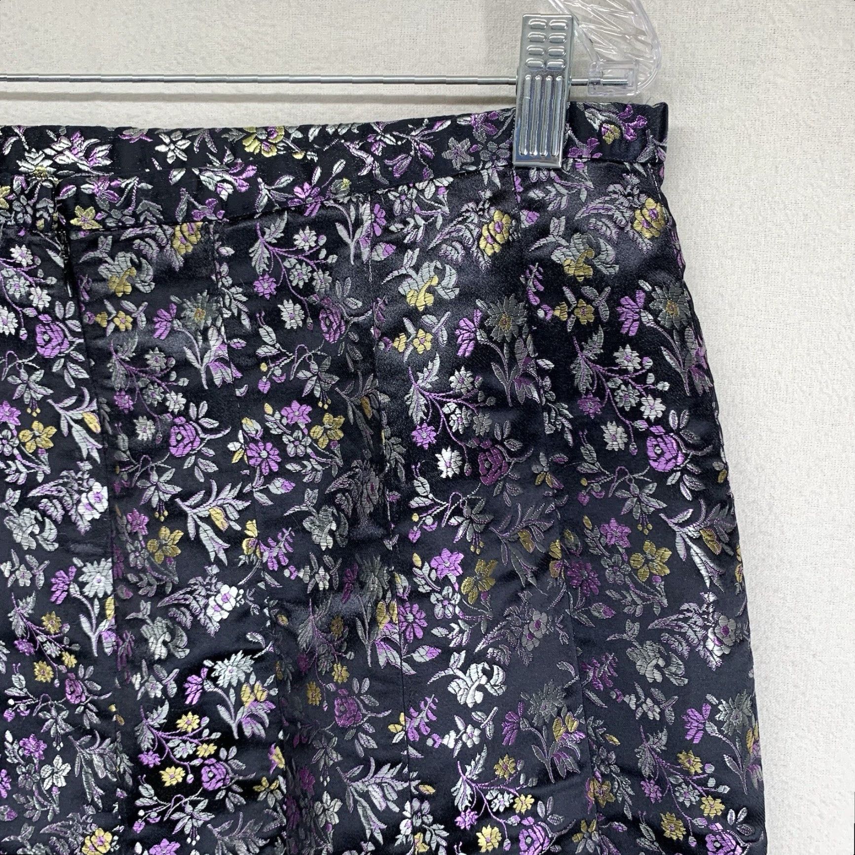 Gloverall ICE Women Skirt 14 Short Mini Purple Black All Over Floral Gothic Maleficent Zip Dry Clean Only Satin Nylon Polyester Vintage No Size 36" / US 14 / IT 50 - 4 Thumbnail