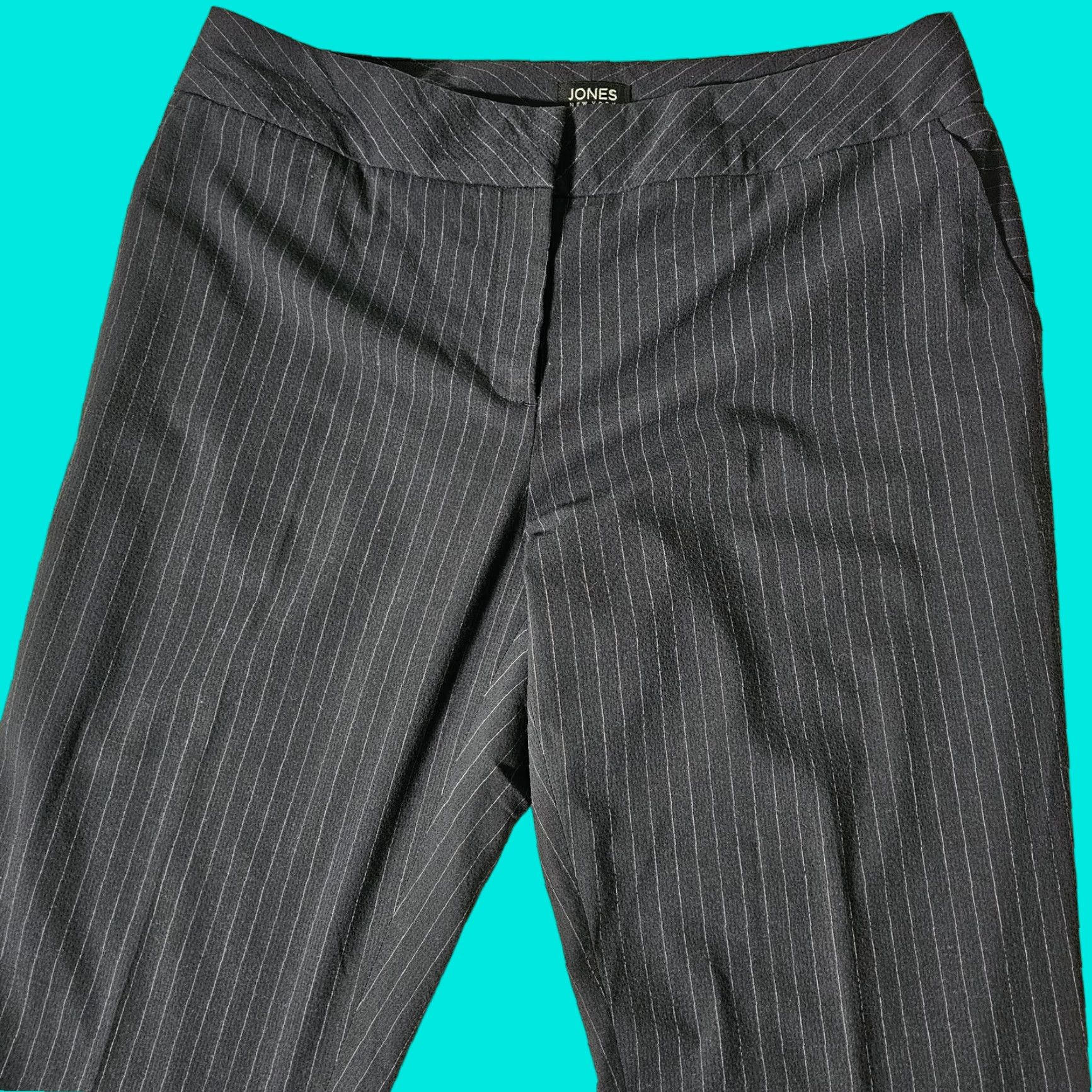 Jones New York Jones New York Sydney Pants Women's Size 12 Blue Striped High Rise Straight Leg Size 34" / US 12 / IT 48 - 1 Thumbnail