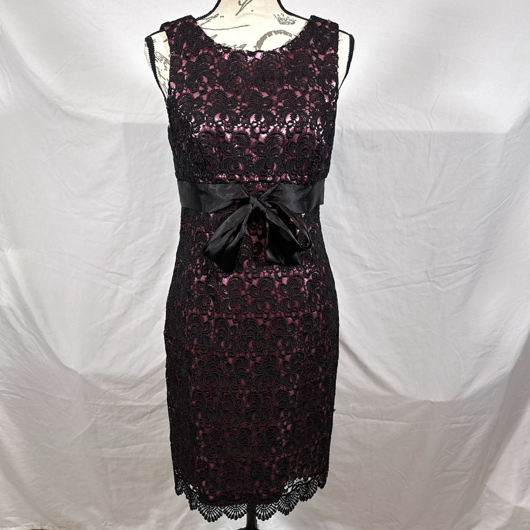 Vintage JS Collections Dress Empire Waist 6 Pink Lace Midi Dress Sheath Pencil Women Regular Gothic Halloween Grunge Fairy Witchy Sleeveless Party/Cocktail Size M / US 6-8 / IT 42-44 - 2 Thumbnail