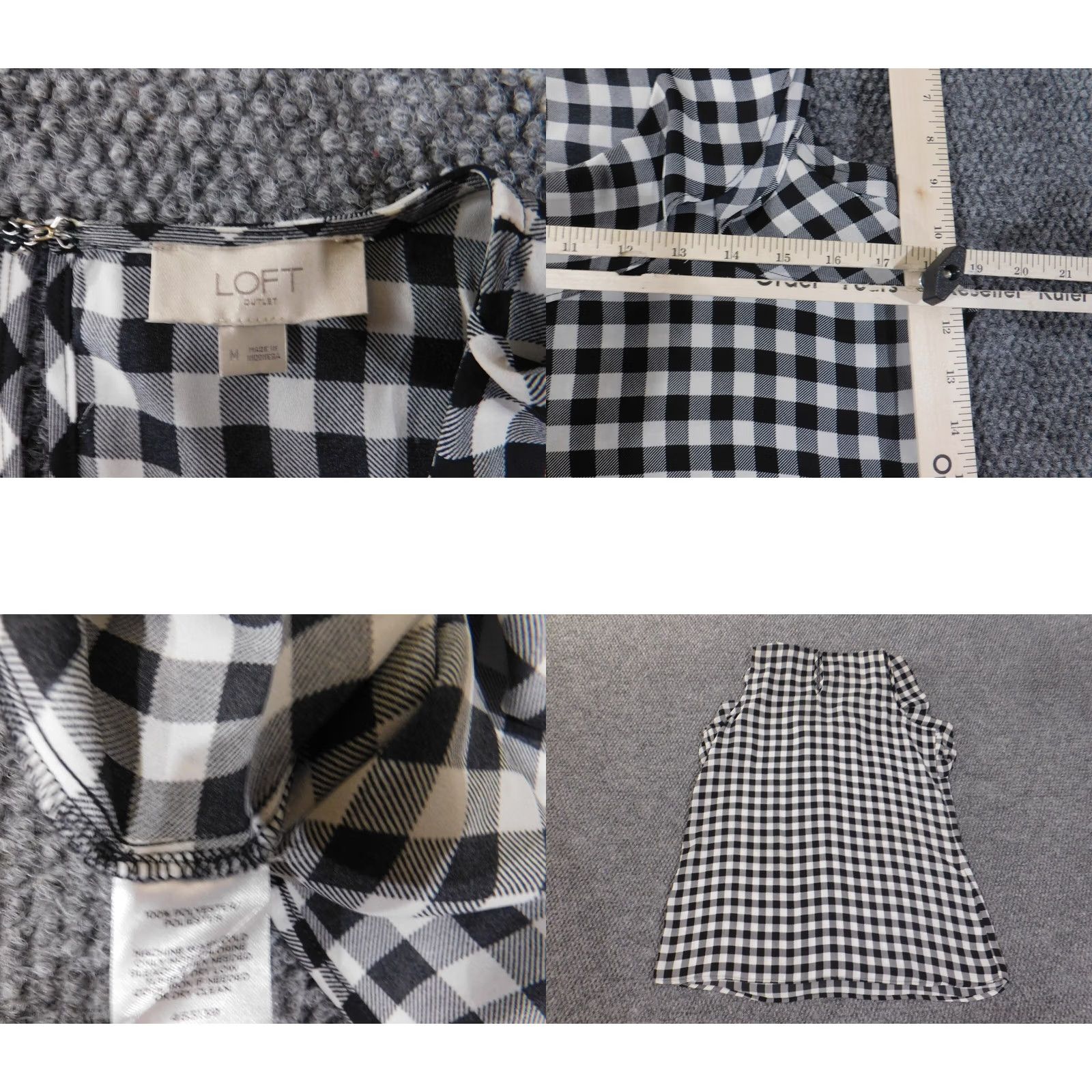 Ann Taylor Loft Blouse Shirt Womens Medium Gray Plaid Sleeveless Polyester Round Neck Casual Loft Top M Gray Casual Womens Ann Taylor Loft Size M / US 6-8 / IT 42-44 - 8 Thumbnail