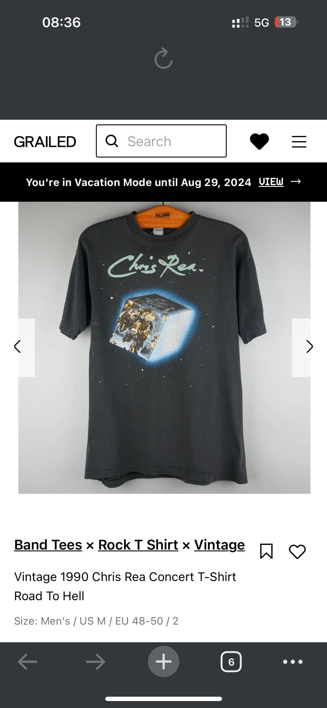 Band Tees × Vintage 2 Vintage CHRIS REA t shirt Tour 1993 like Sting Joe Cocker Size US M / EU 48-50 / 2 - 7 Thumbnail