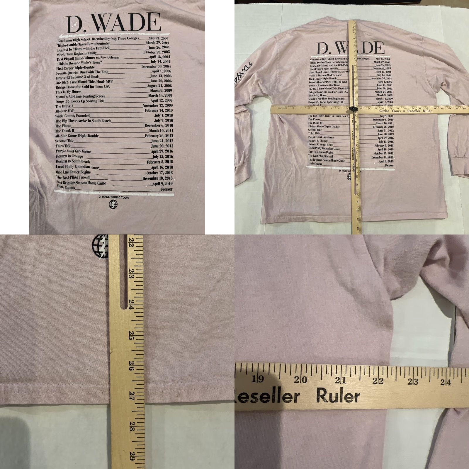 NBA VINTAGE D Wade Miami Heat T-Shirt Long Sleeve XL Pink Kid Polaroid Crew Neck Graphic Print NBA Fan Mens Size US XL / EU 56 / 4 - 8 Thumbnail
