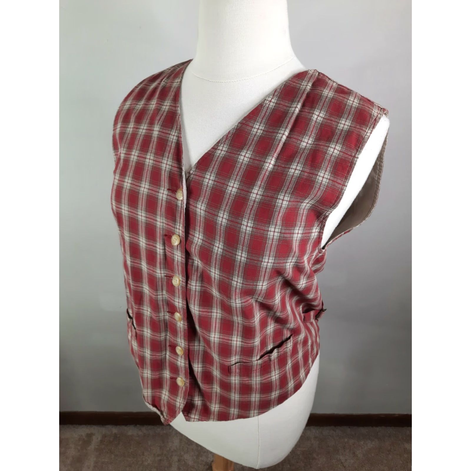 Eddie Bauer VINTAGE Eddie Bauer Vest Women's L Red Plaid Lumberjack Cotton Woven V3J Size L / US 10 / IT 46 - 2 Thumbnail