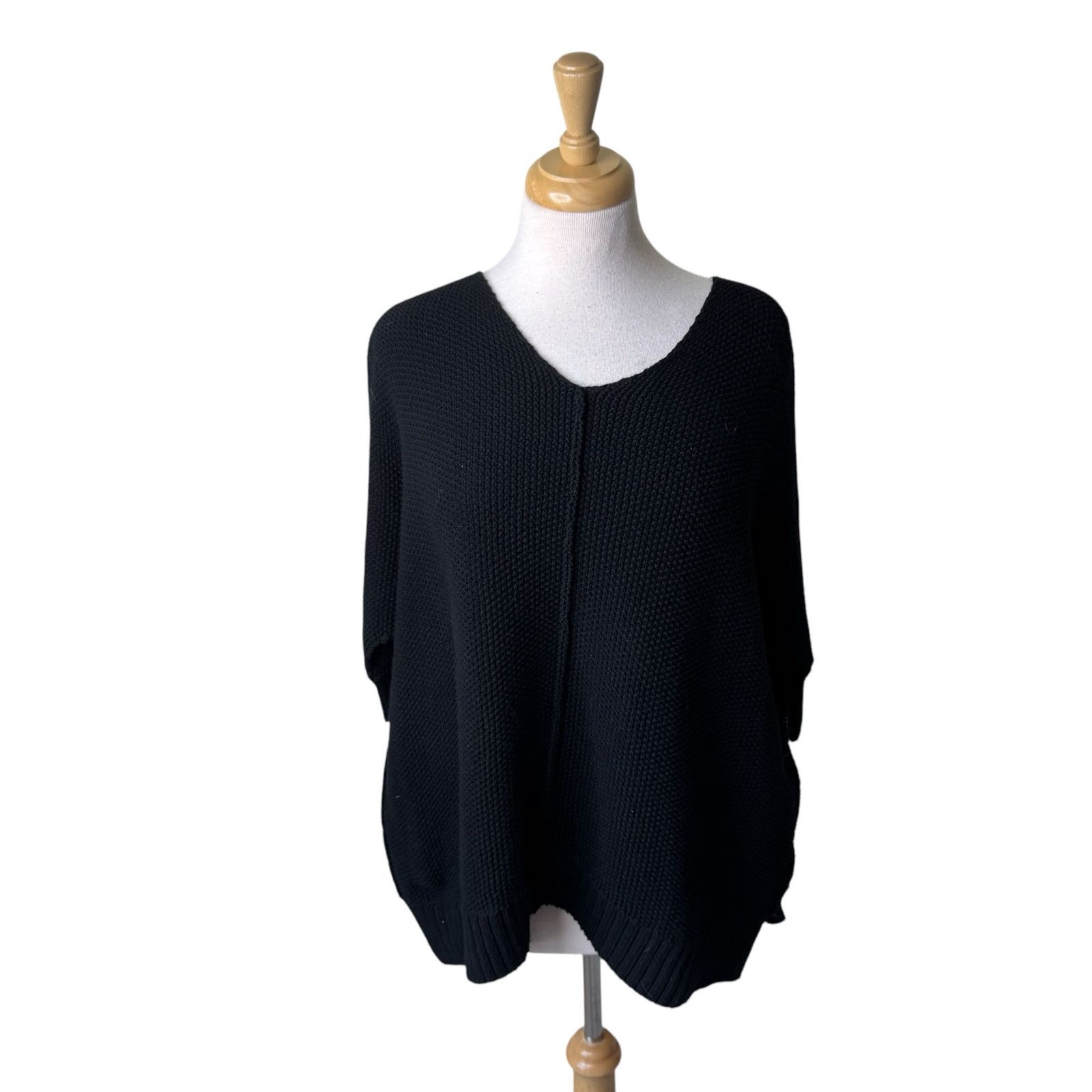 PLANET BY LAUREN G V Neck Chunky Knit Sweater Black