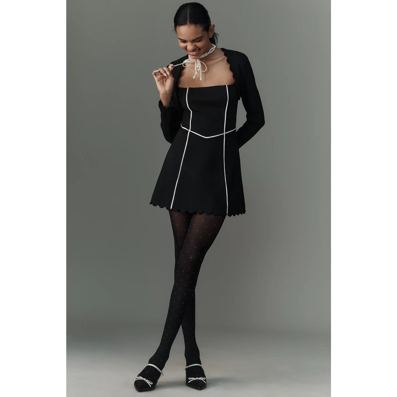 Anthropologie New Maeve Square-Neck Scalloped Hem Long-Sleeve Mini Dress Size XXS / US 00 / IT 34 - 3 Thumbnail