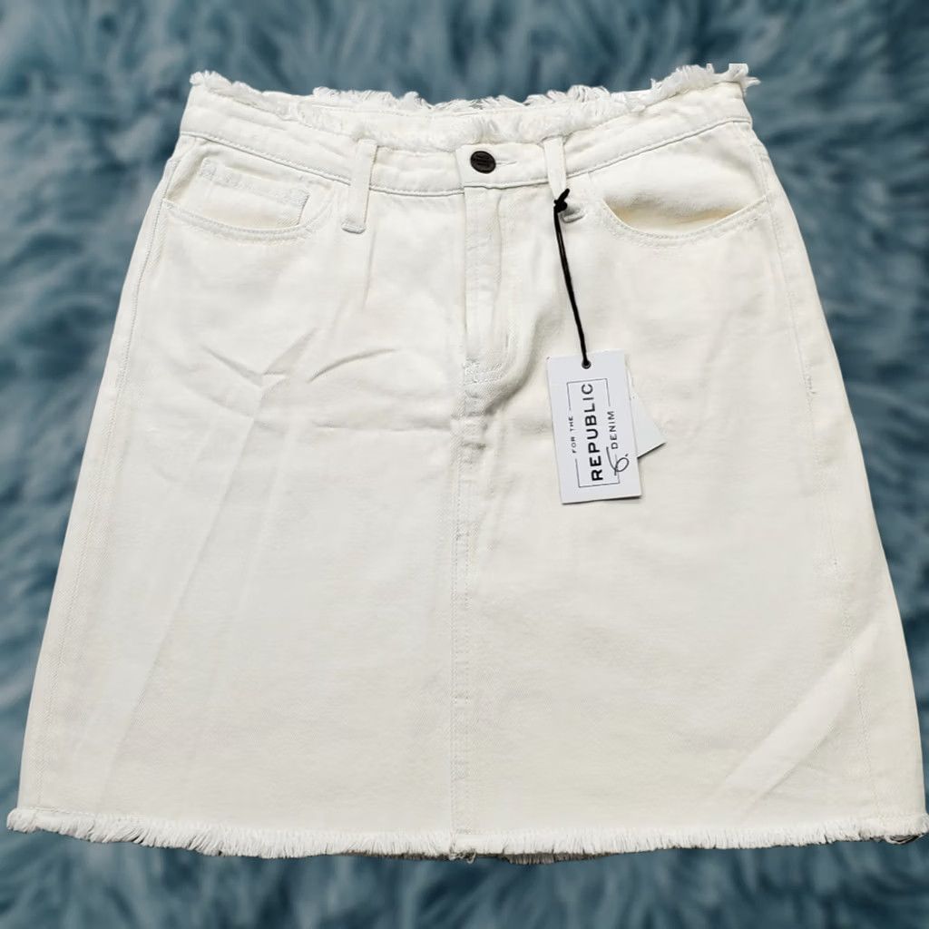 New Republic Republic Jean Skirt Womens 6 White Denim Stretch Raw Hem High Waist Size 28" / US 6 / IT 42 - 1 Thumbnail
