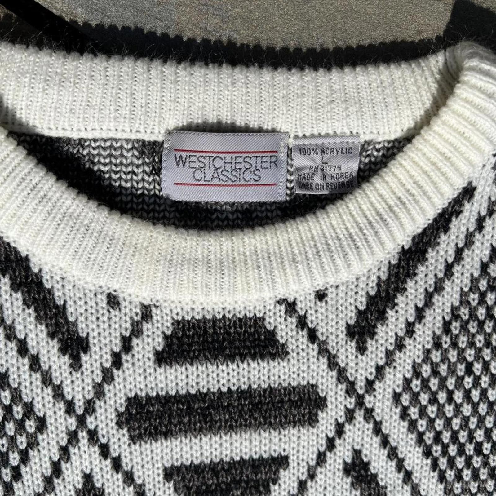 Vintage Vintage 80s Cream + Grey Knit Pattern Crewneck Sweater Size US L / EU 52-54 / 3 - 3 Thumbnail