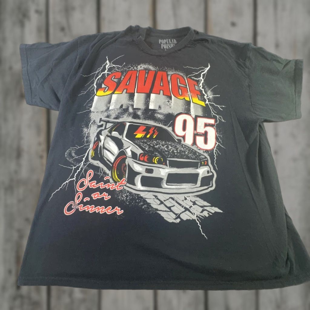 Vintage Popular Poison Shirt Mens L XL Black Savage 95 Saint or Sinner Car Graphic Tee Size US L / EU 52-54 / 3 - 1 Thumbnail