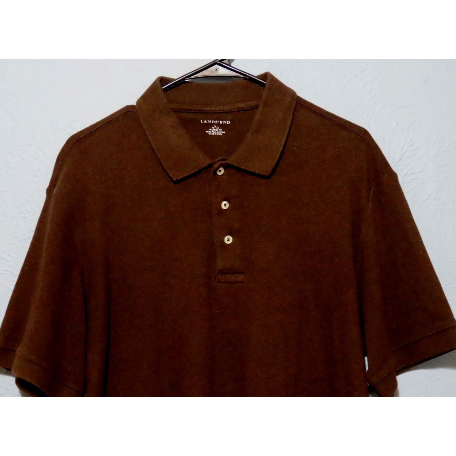Lands' End Lands' End Mens L Polo Shirt Brown 100% Cotton Short Sleeve Knit Button Collar Size US L / EU 52-54 / 3 - 3 Thumbnail