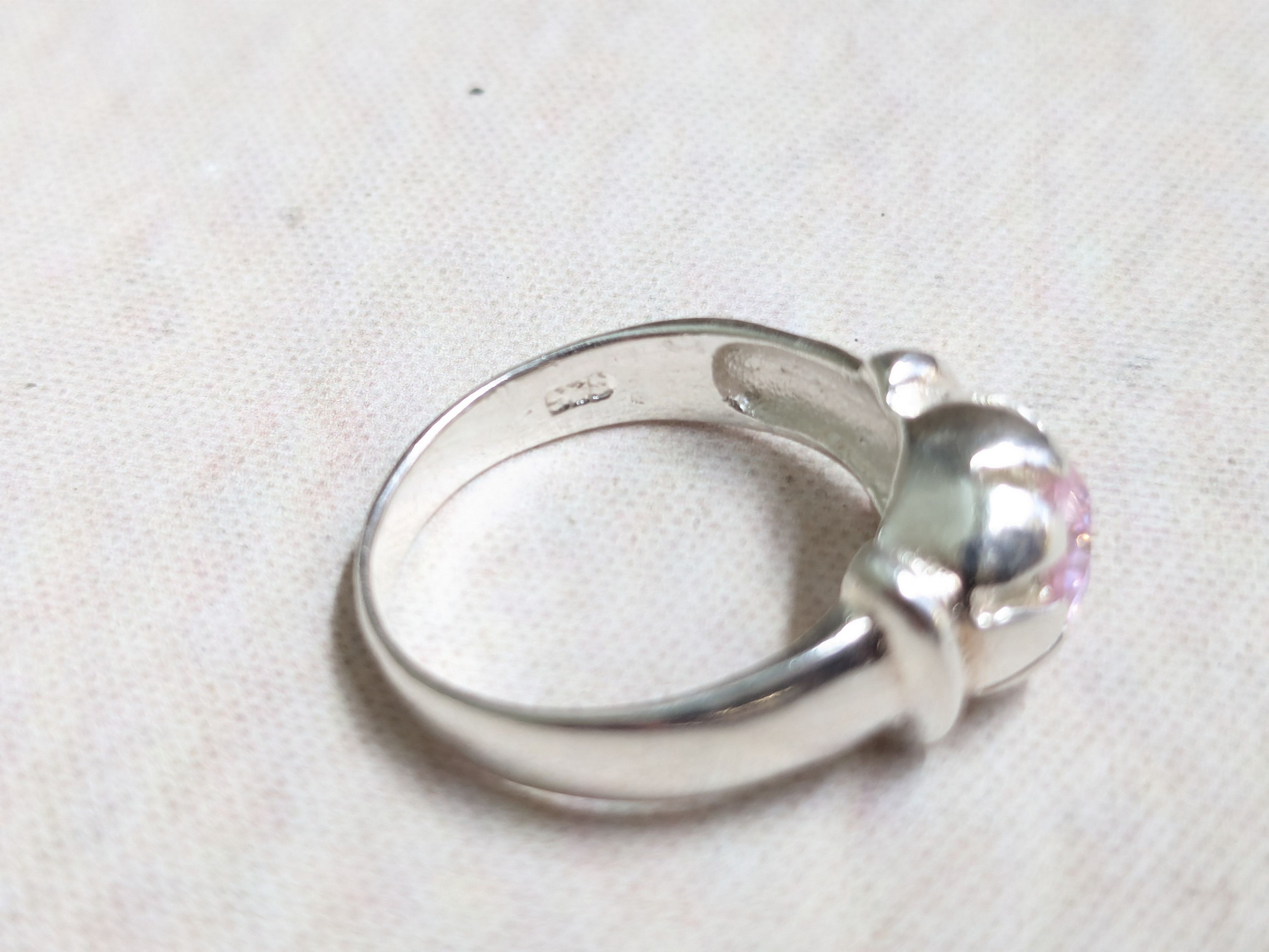 Jewelry Sterling Silver Ring Pink CZ Round Faceted Band Size ONE SIZE - 9 Thumbnail