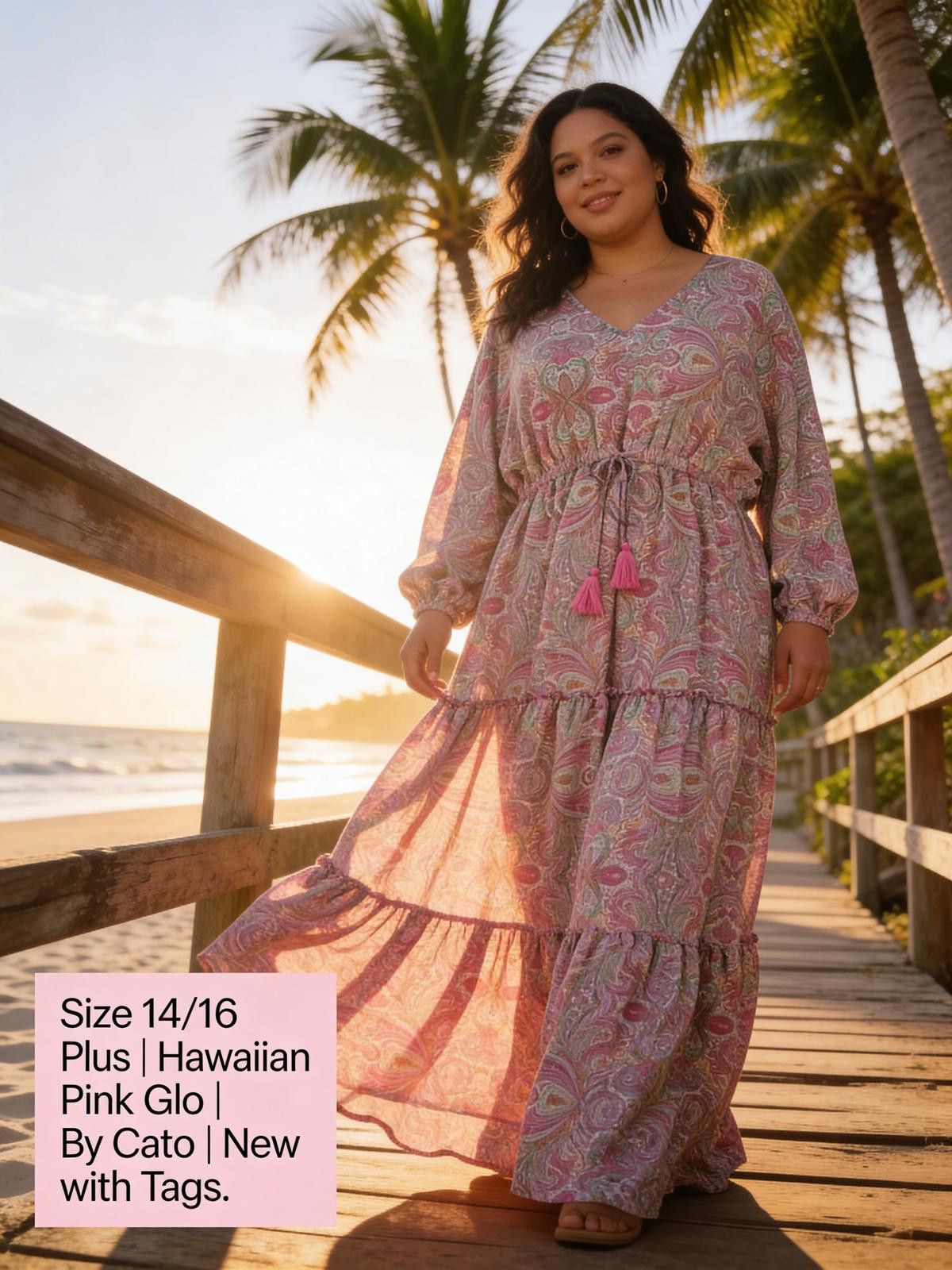 Cartoon Network Plus Size 14/16 Hawaiian Pink Glo Maxi Dress by Cato, New w/ Size XL / US 12-14 / IT 48-50 - 2 Thumbnail