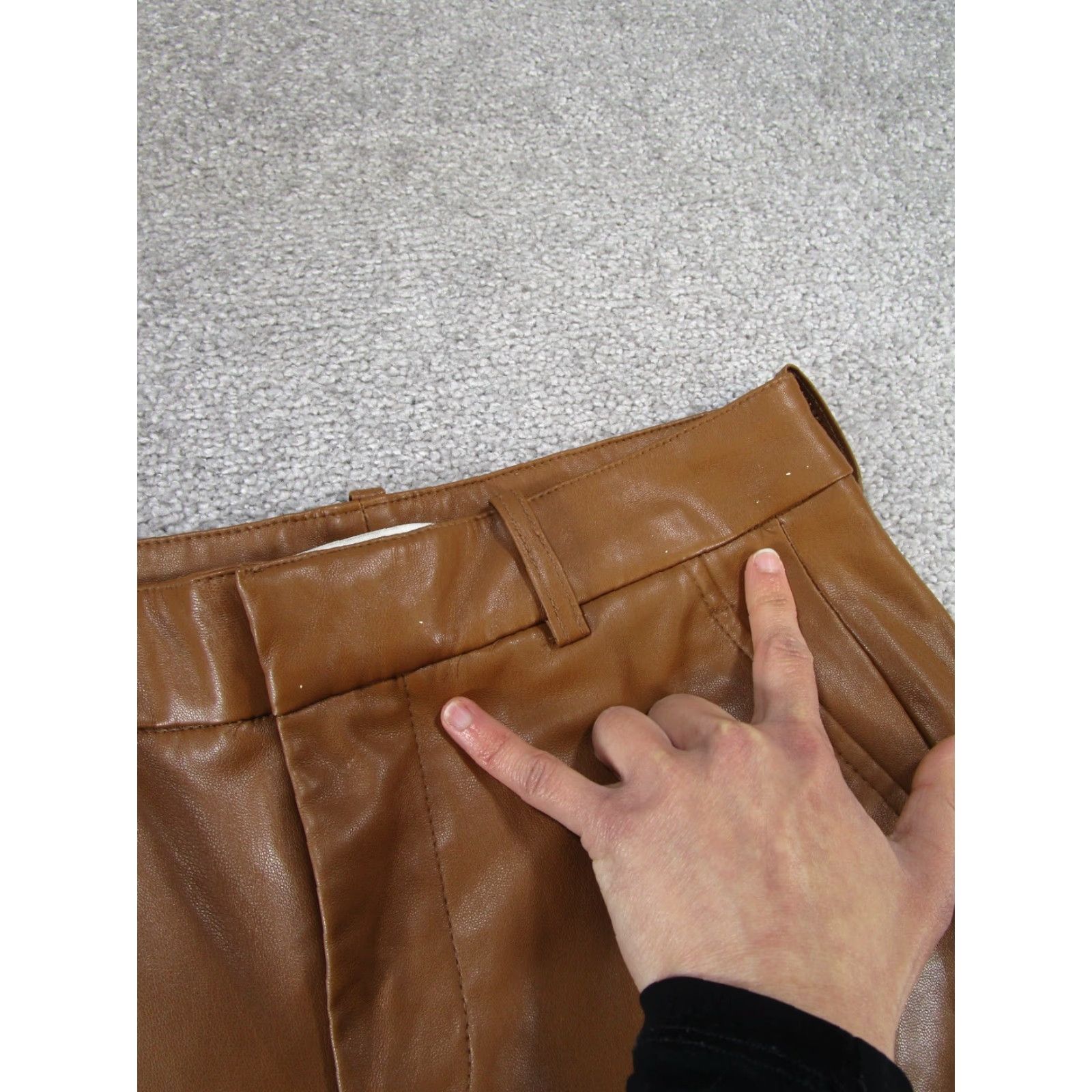 Zara ZARA Pants Womens 2 Brown Faux Leather Slim Fit Tapered Ankle Casual Regular Size 2 Brown Womens Size 26" / US 2 / IT 38 - 2 Thumbnail