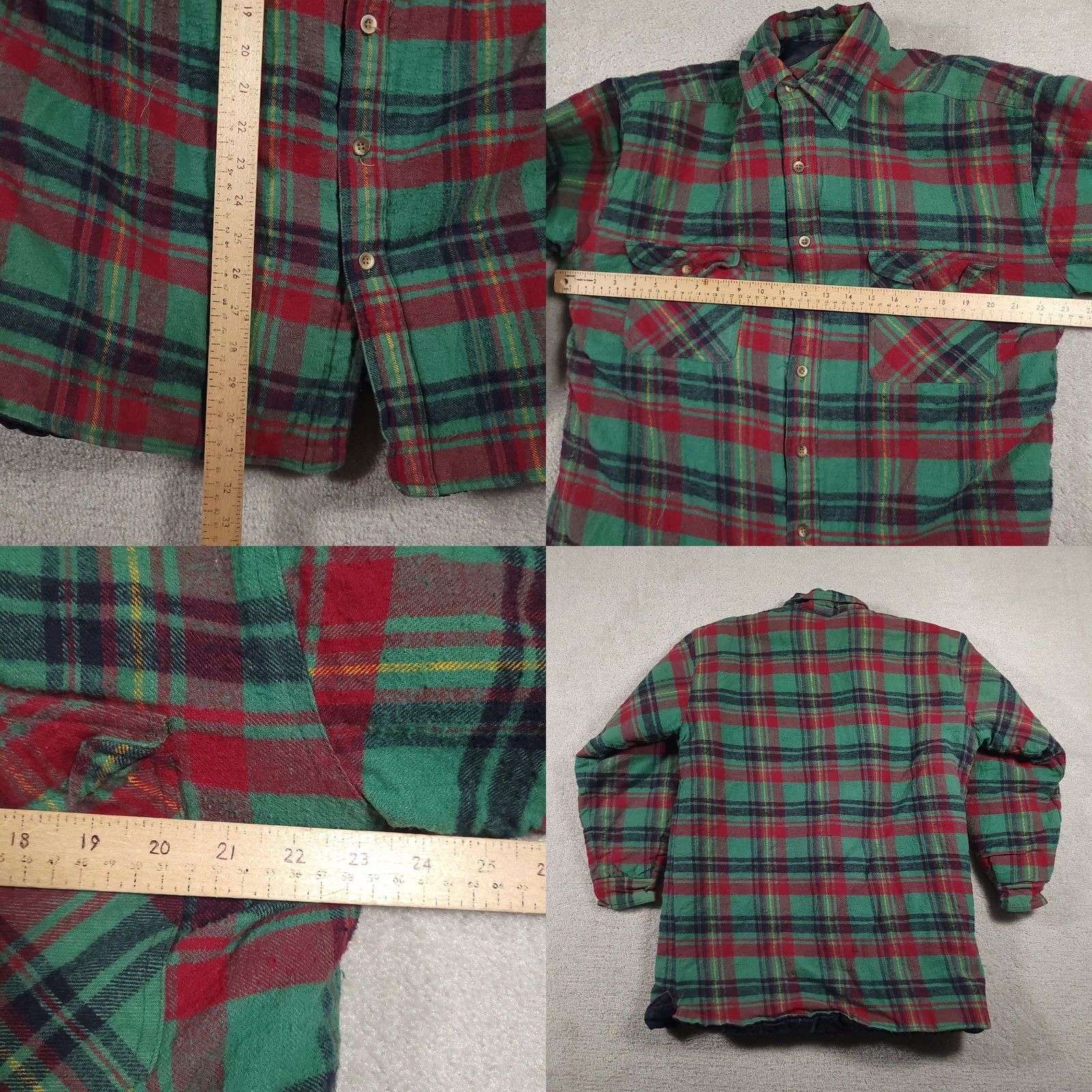 Vintage Sports Afield Shirt Mens Tall Large Green Red Plaid Flannel Quilted Lined Jacket Size US L / EU 52-54 / 3 - 9 Thumbnail
