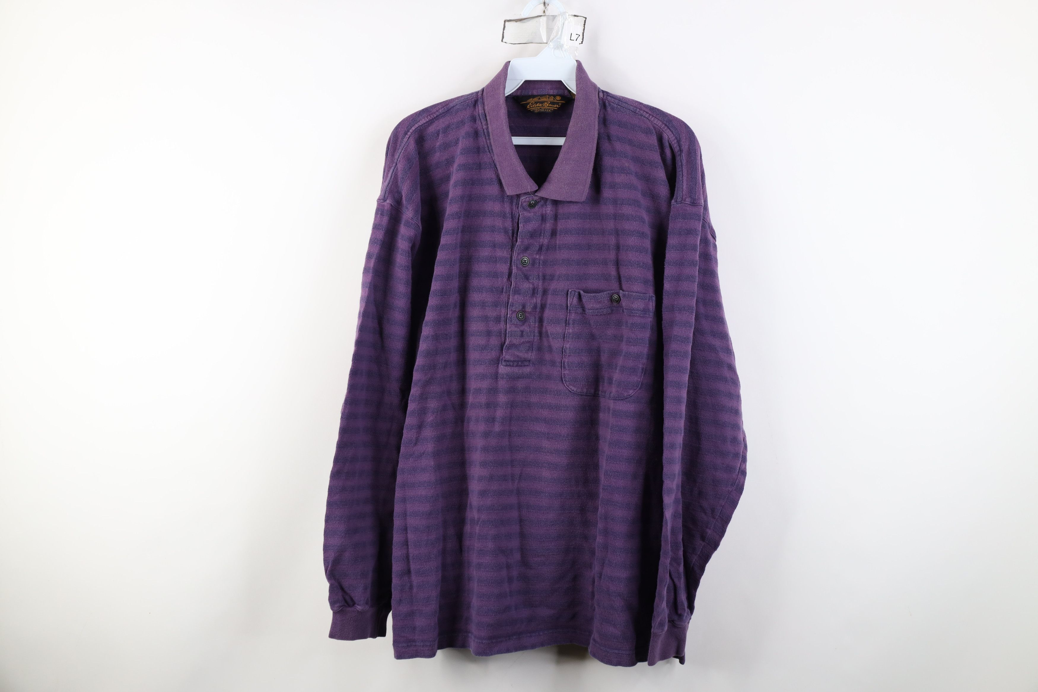 Eddie Bauer Vintage 90s Eddie Bauer Long Sleeve Rugby Polo Shirt Purple Size US XL / EU 56 / 4 - 1 Thumbnail