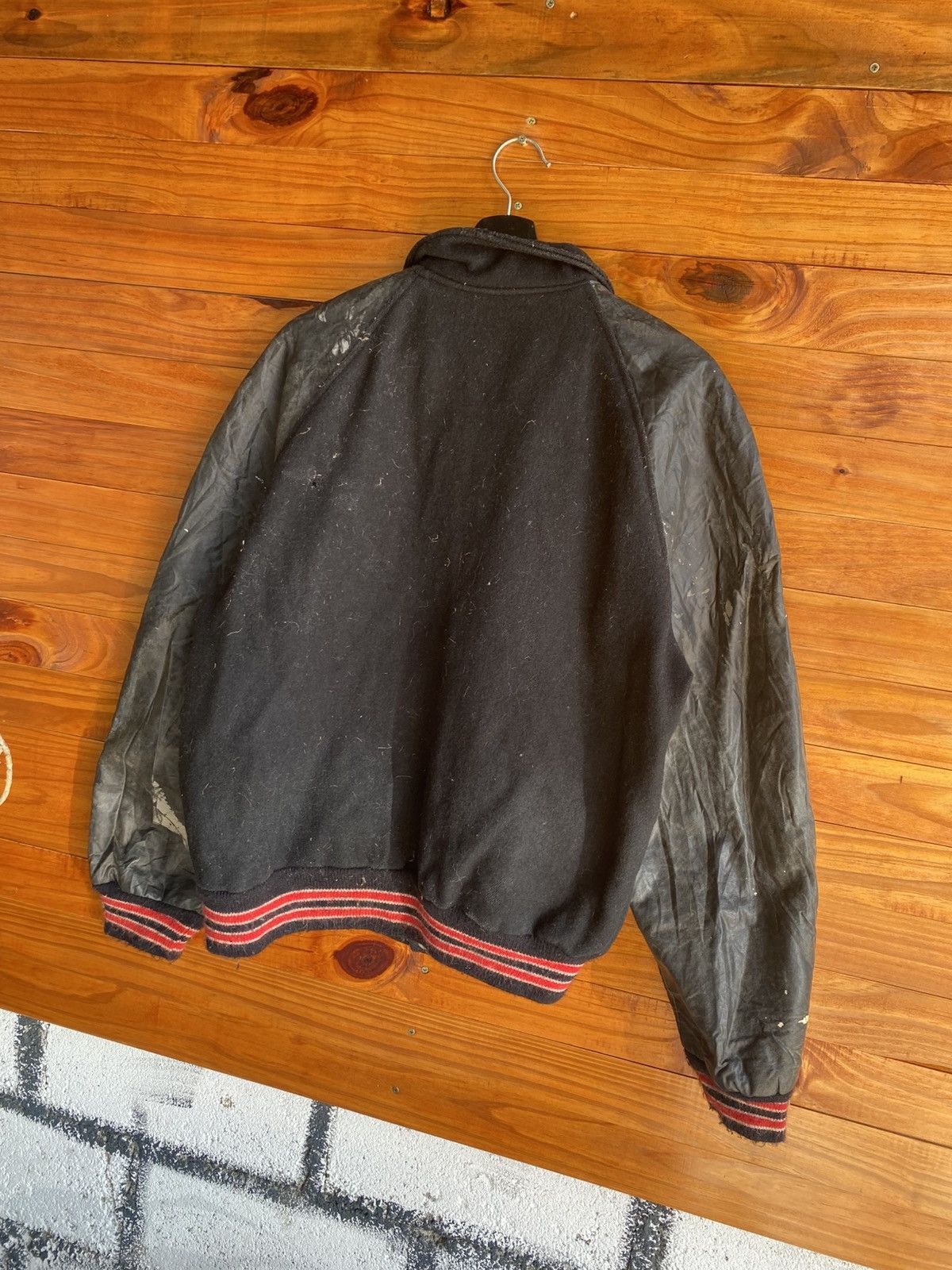 Vintage Vintage 1950s Men’s Black Wool & Leather Varsity Jacket Size US L / EU 52-54 / 3 - 11 Thumbnail
