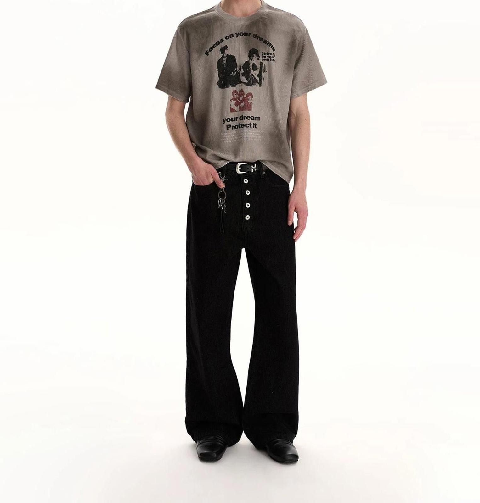 Jean Black 5-Button Wide-Leg Raw Button-Fly Denim Jeans Size US 30 / EU 46 - 4 Thumbnail