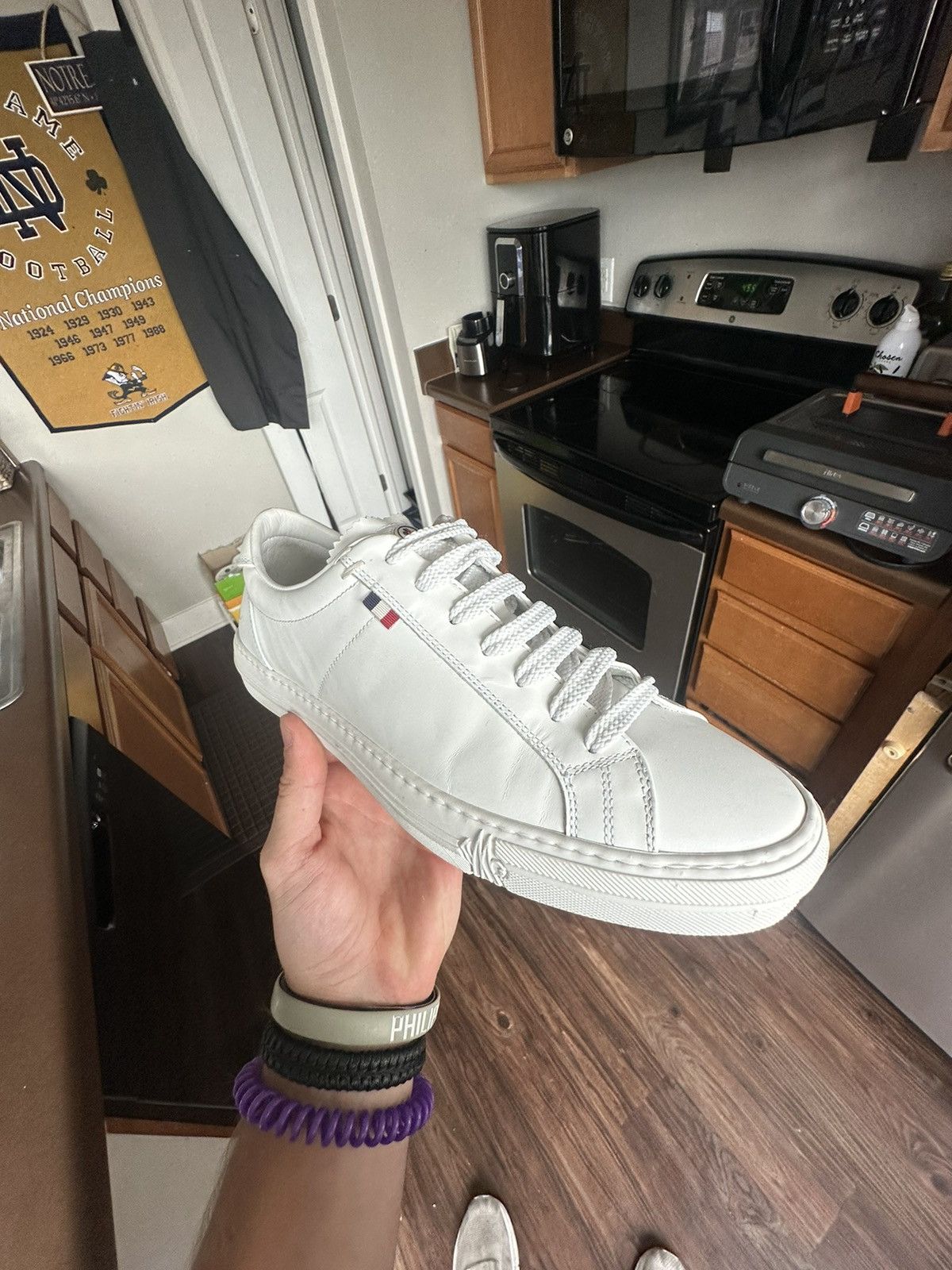 Moncler Men’a Moncler Monaco White Leather Shoes Size US 8 / EU 41 - 3 Thumbnail