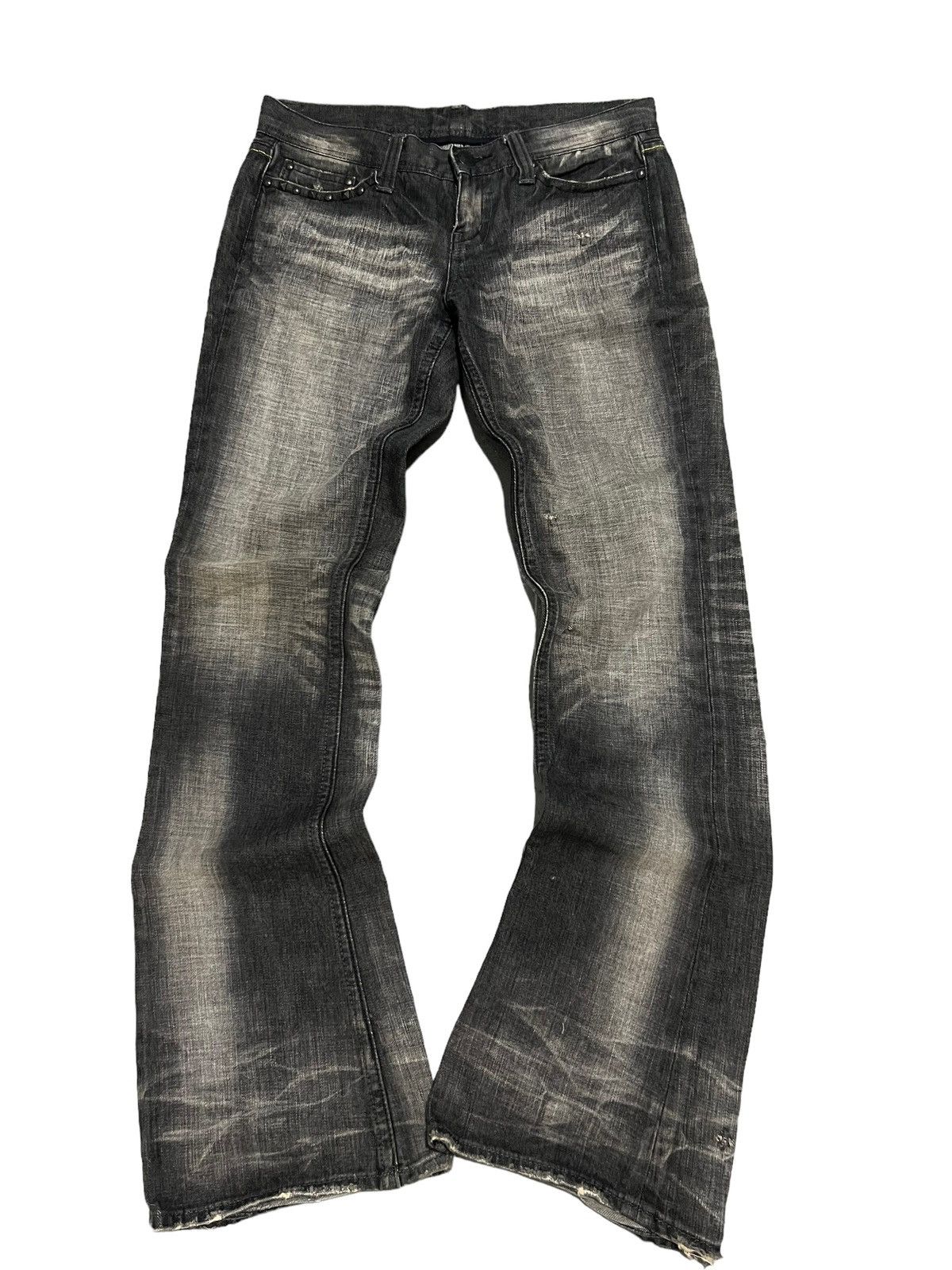 image of If Six Was Nine x Le Grande Bleu L G B Murder Studded Mud Wash Flared Denim Jeans Xfrm in Black (Si