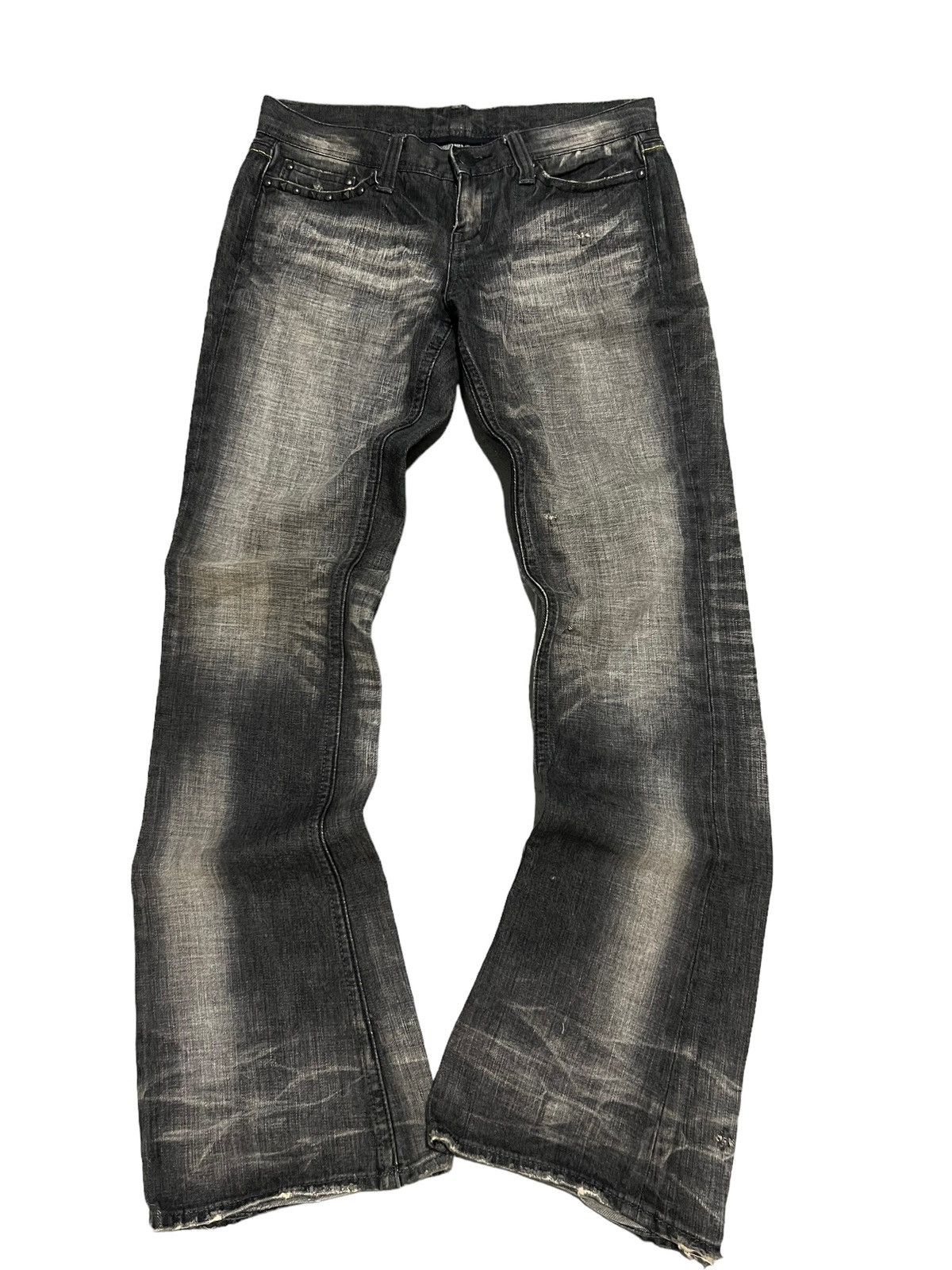 Pre-owned If Six Was Nine X Le Grande Bleu L G B Murder Studded Mud Wash Flared Denim Jeans Xfrm In Black