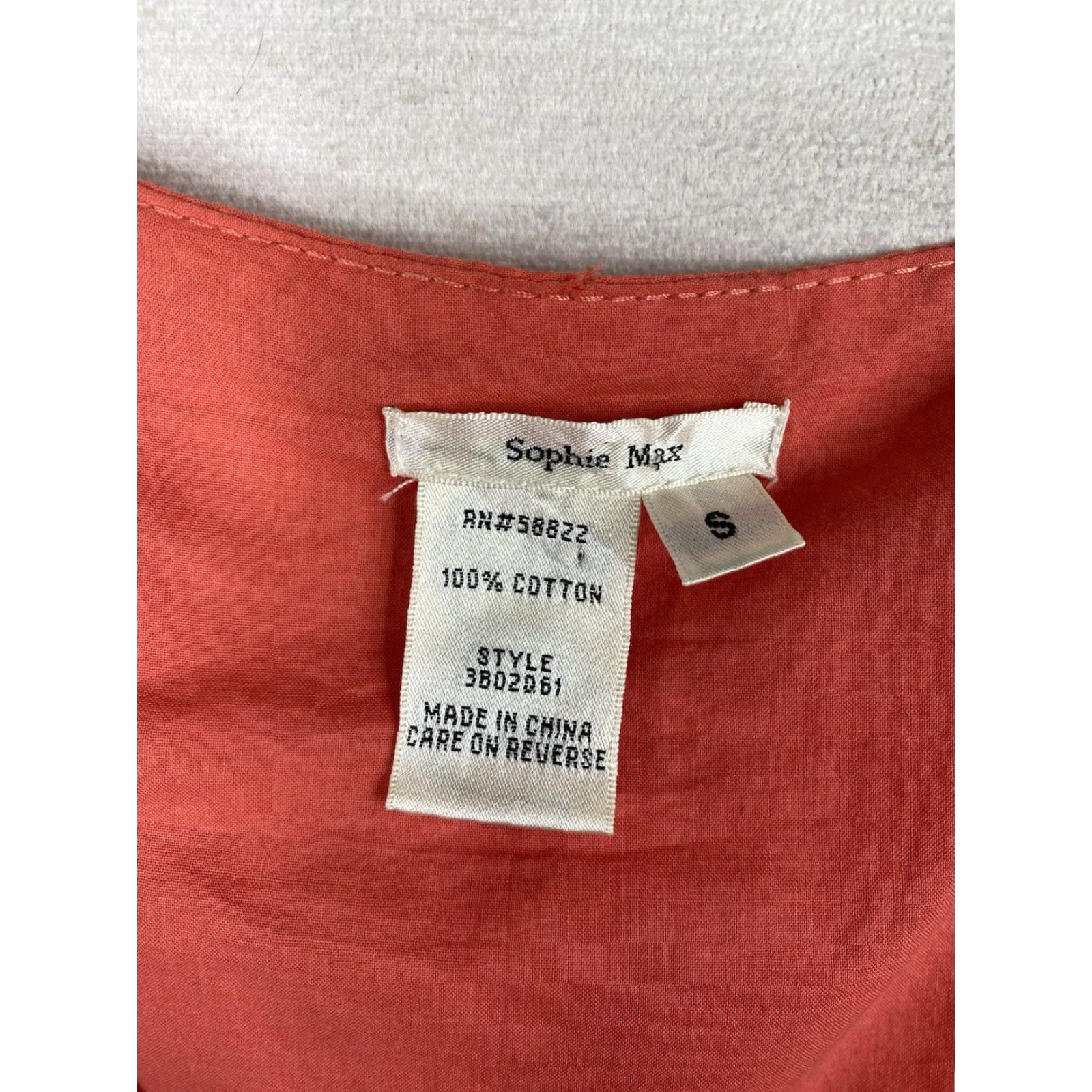 Vintage Sophie Max Dress Shirt Women S Coral Orange Embroidered Lined 100% Cotton Knee Length Scoop Neck A-Line Summer Size S / US 4 / IT 40 - 3 Thumbnail