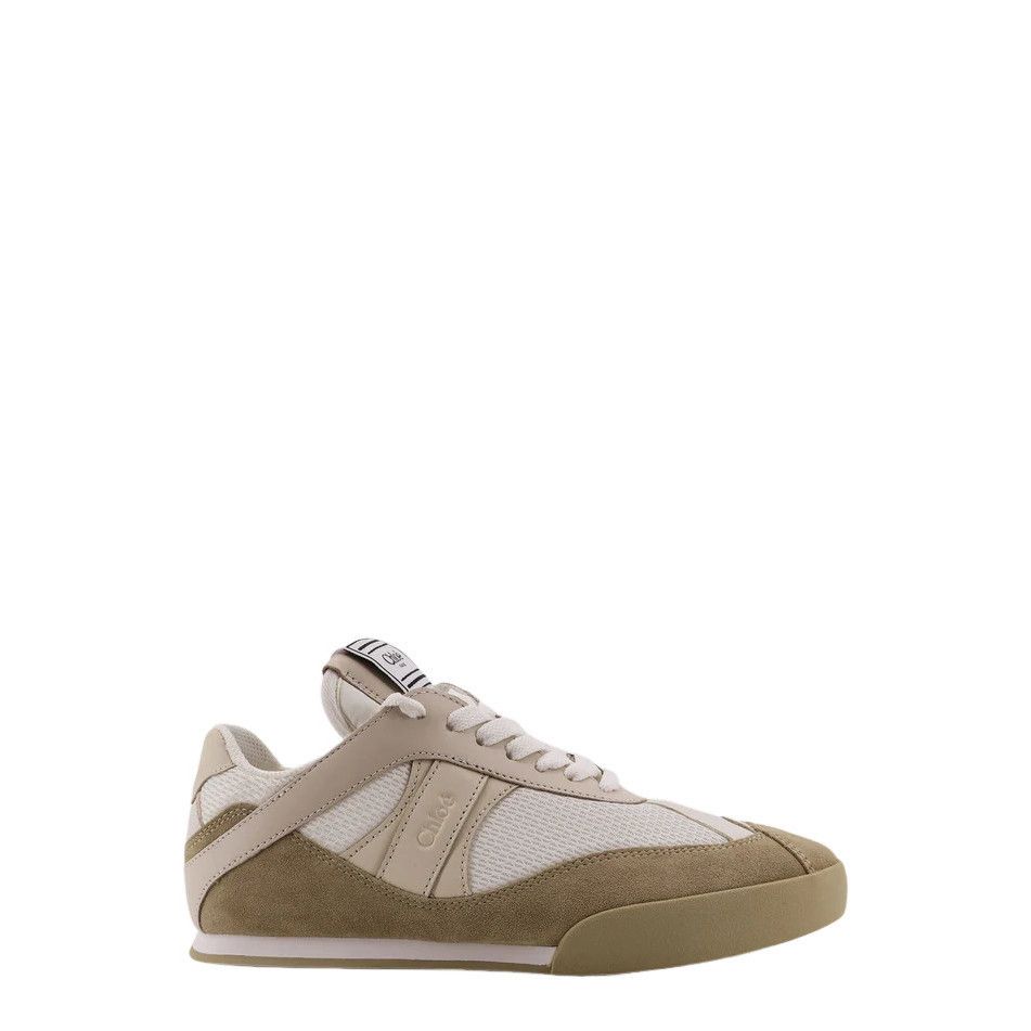 Chloe Kick Lace-Up Low Top Beige Leather Sneakers New & Auth
