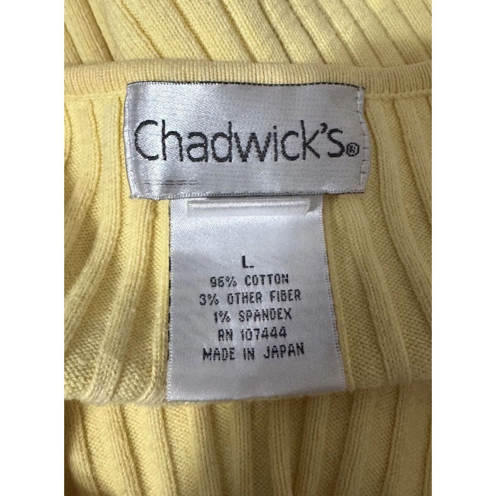 Vintage Chadwick's Cardigan Yellow Ribbed Cotton Blend Long Sleeve Button Crew Neck Size L Womens Size L / US 10 / IT 46 - 3 Thumbnail
