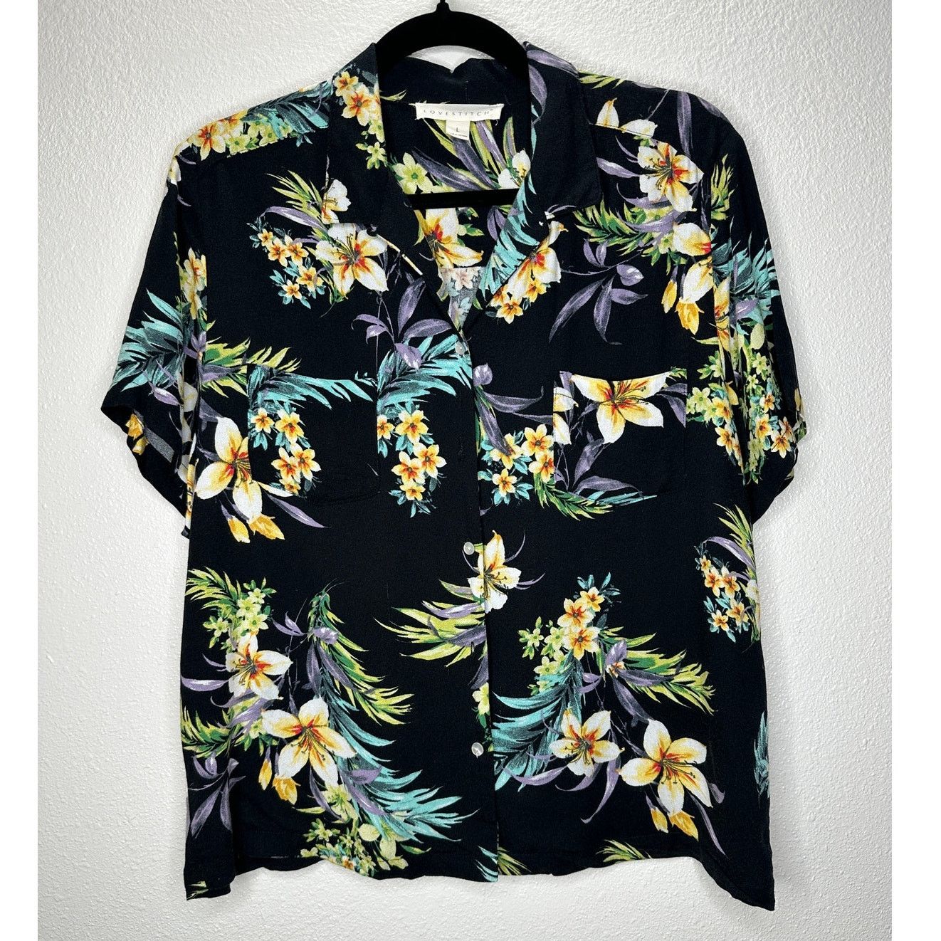 Other Lovestitch Black Multi Short Sleeve Collared Button Shirt L Size L / US 10 / IT 46 - 2 Thumbnail