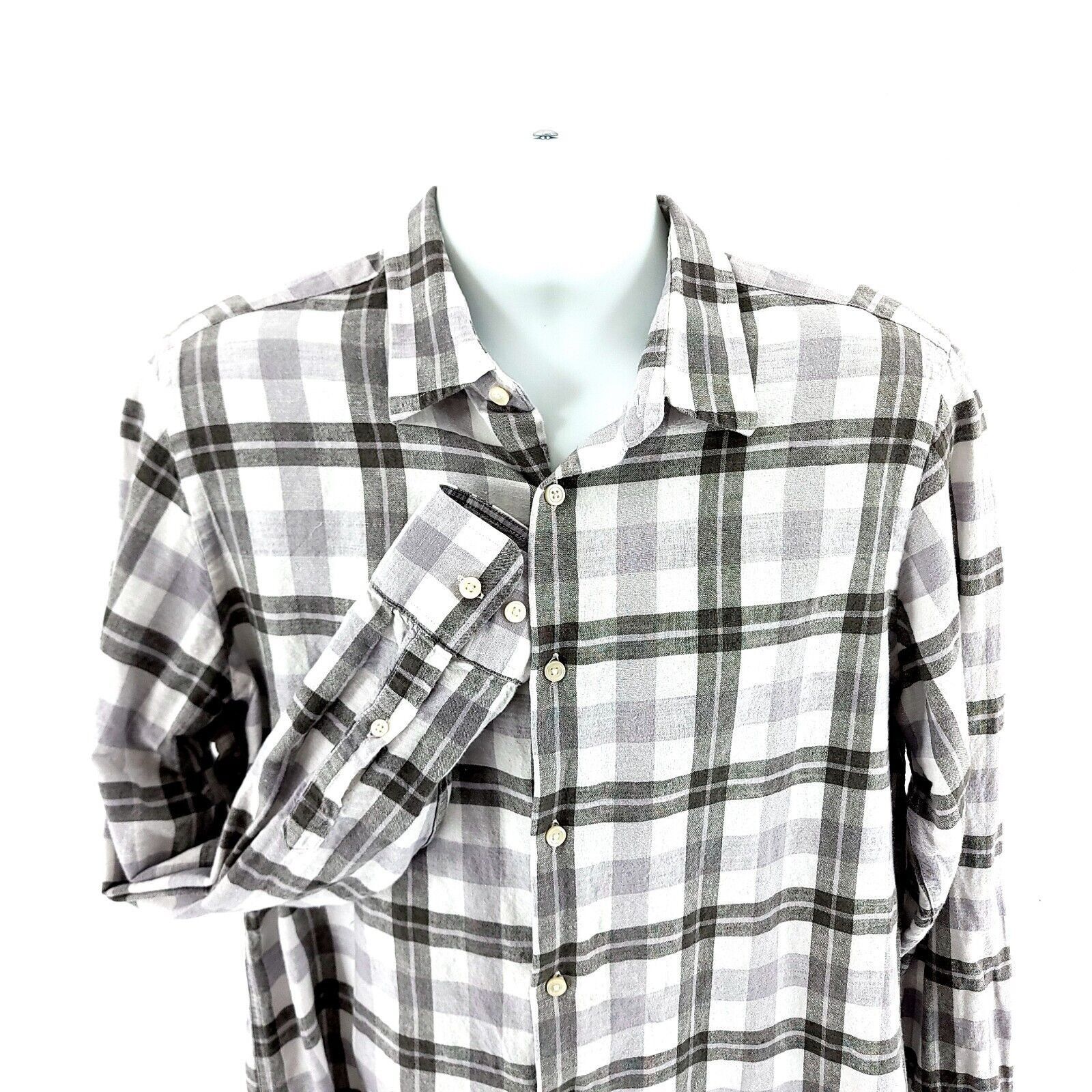 Banana Republic Banana Republic Linen Blend Gray White Plaid Large Collared Size US L / EU 52-54 / 3 - 1 Thumbnail