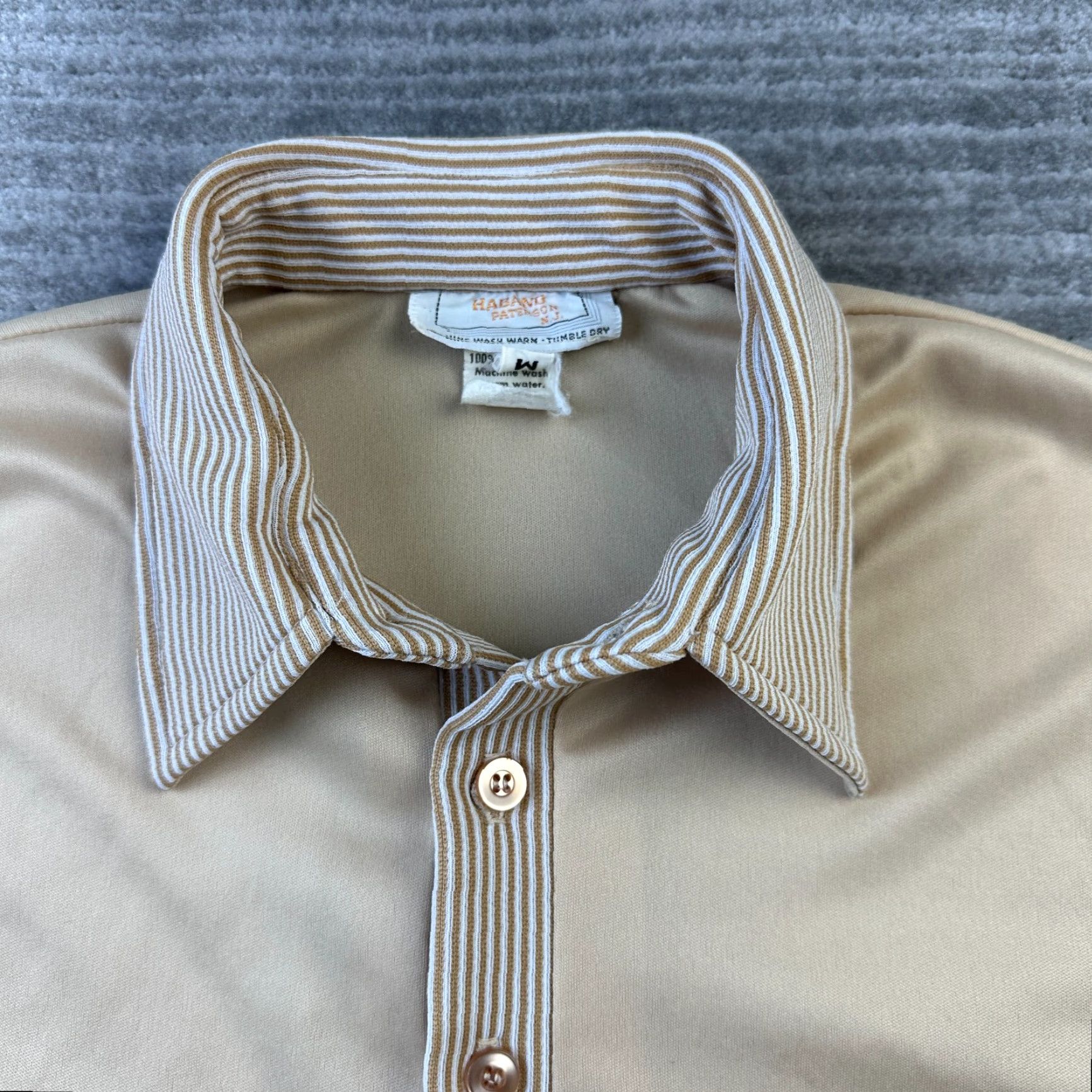 Haband VINTAGE Haband Polo Shirt Mens Medium Beige Tan 70s Retro Bowling Disco Collar Mens Size US M / EU 48-50 / 2 - 3 Thumbnail