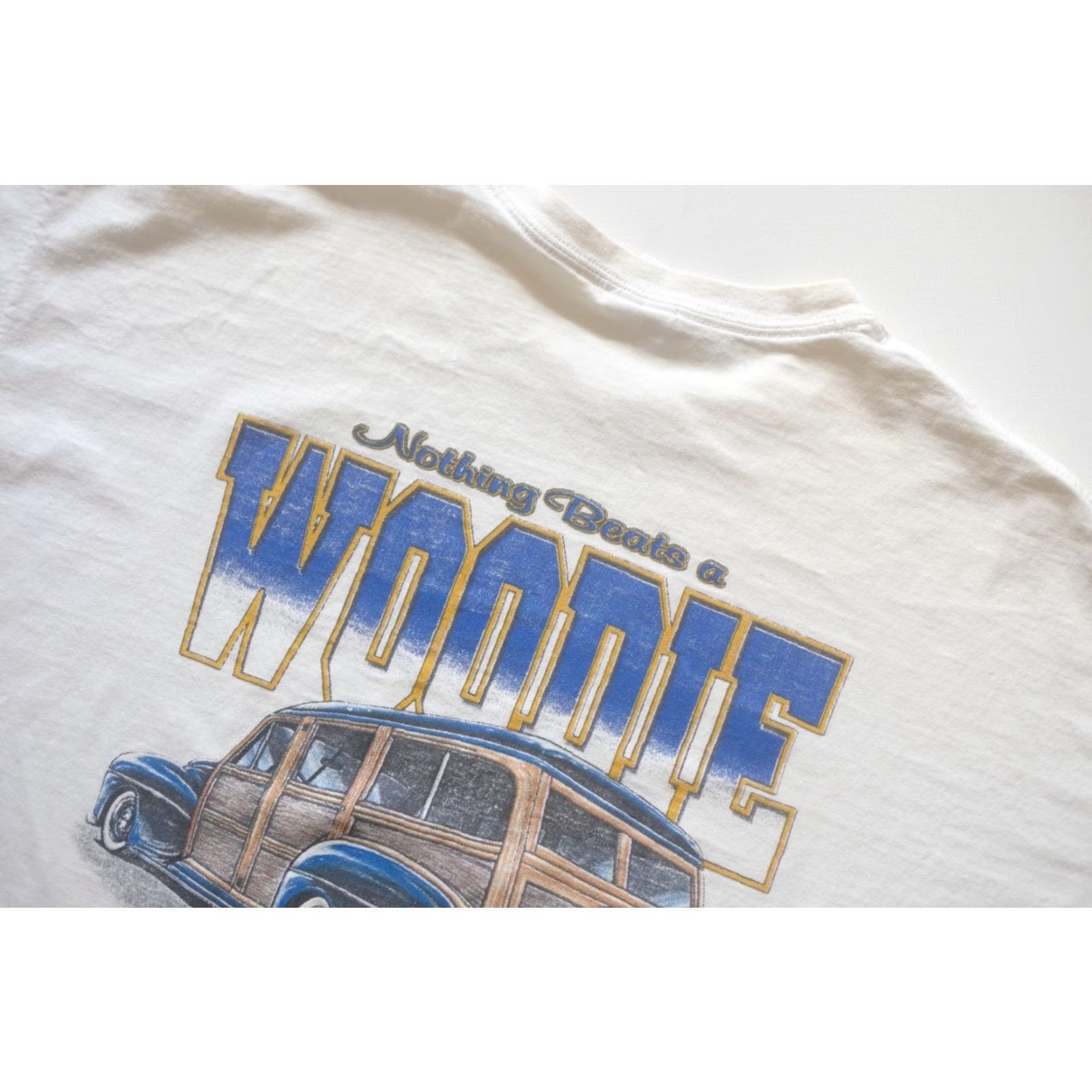Gildan VINTAGE Gildan T-Shirt XL White 90s VTG Distressed Woodie Hot Rod Surf Nothing Beats 90s Theme Mens Short Sleeve Crew Neck Cotton Graphic Print Size US XL / EU 56 / 4 - 5 Thumbnail