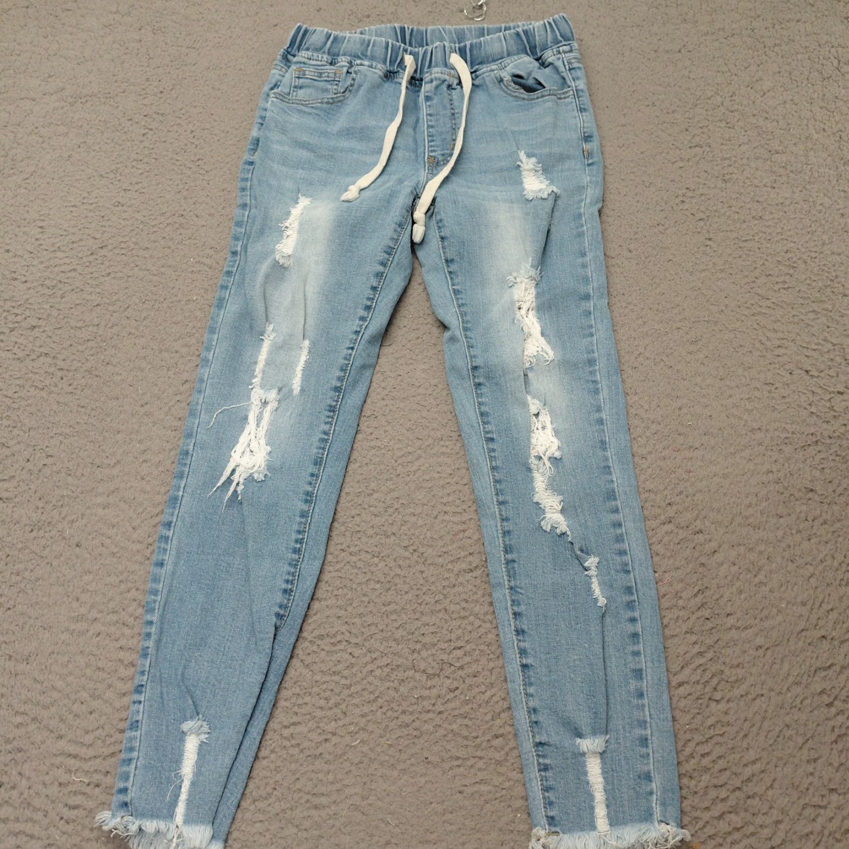 Shein Shein Drawstring Jeans Women’s Sz. 28 Blue Denim Ripped Soft Waist Comfortable Size 28" / US 6 / IT 42 - 2 Thumbnail