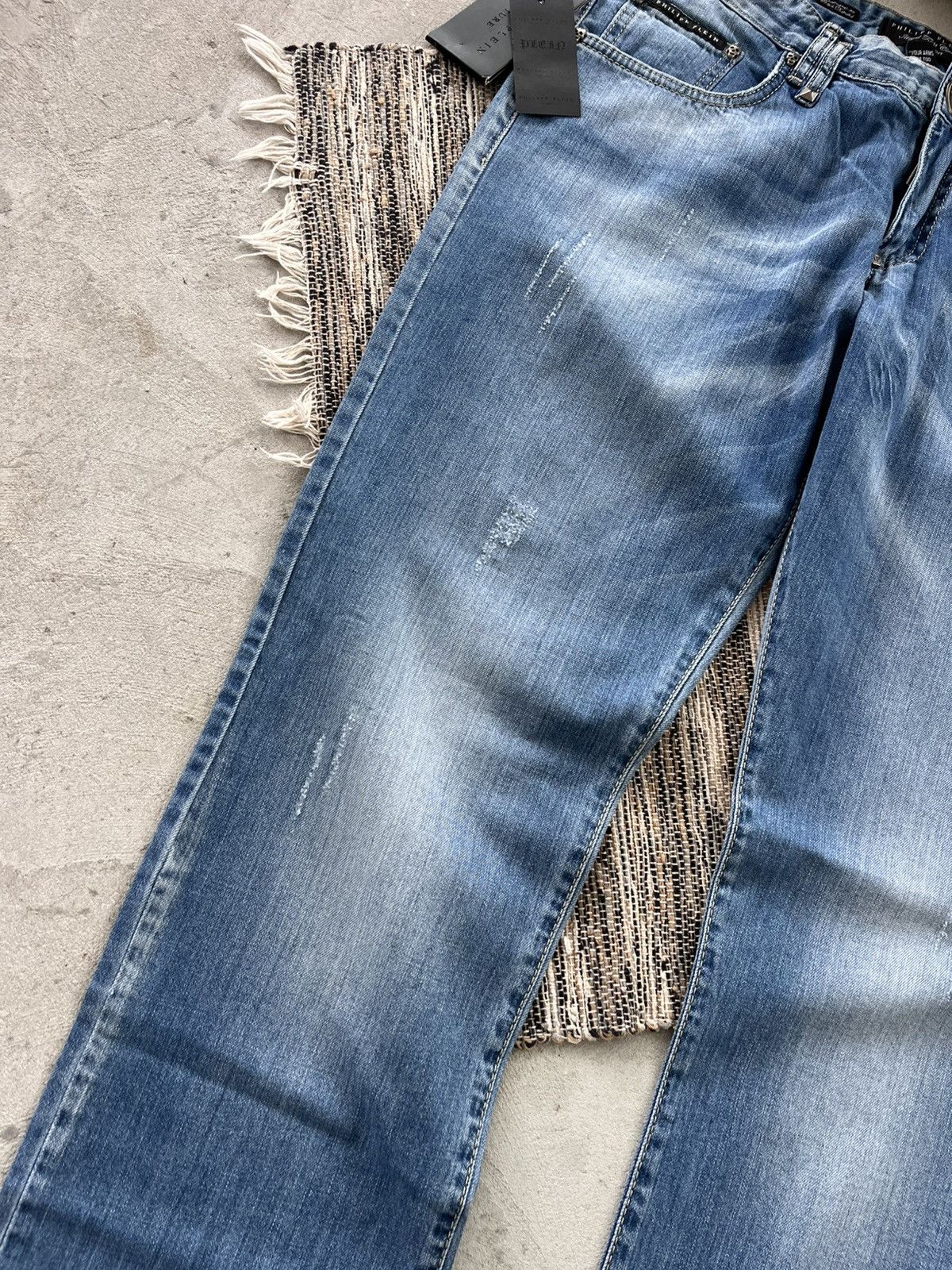 Philipp Plein New Philipp Plein Jeans Light Blue denim Distressed Wide Y2K Size US 36 / EU 52 - 5 Thumbnail