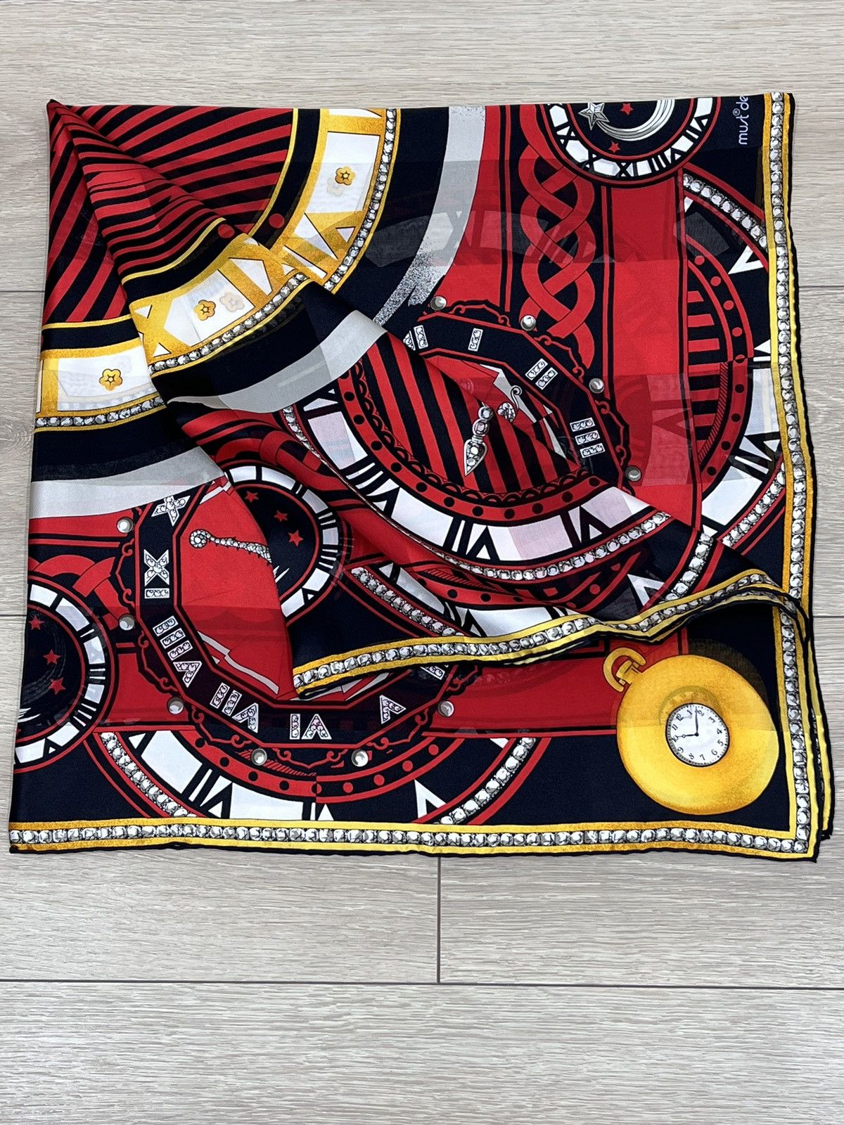 Cartier Cartier Made In France Red Silk Scarf 85x85 Cm Clock Print Size ONE SIZE - 11 Thumbnail