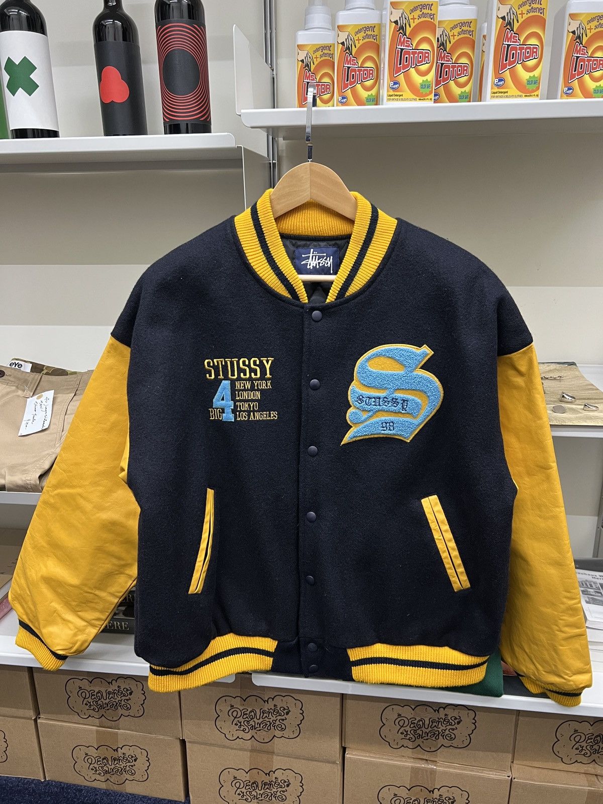ジャケット・アウター Stussy WALES BONNER LEATHER VARSITY S Stussy x Wales Bonner】Leather Varsity Brown (STUSSY/レザー