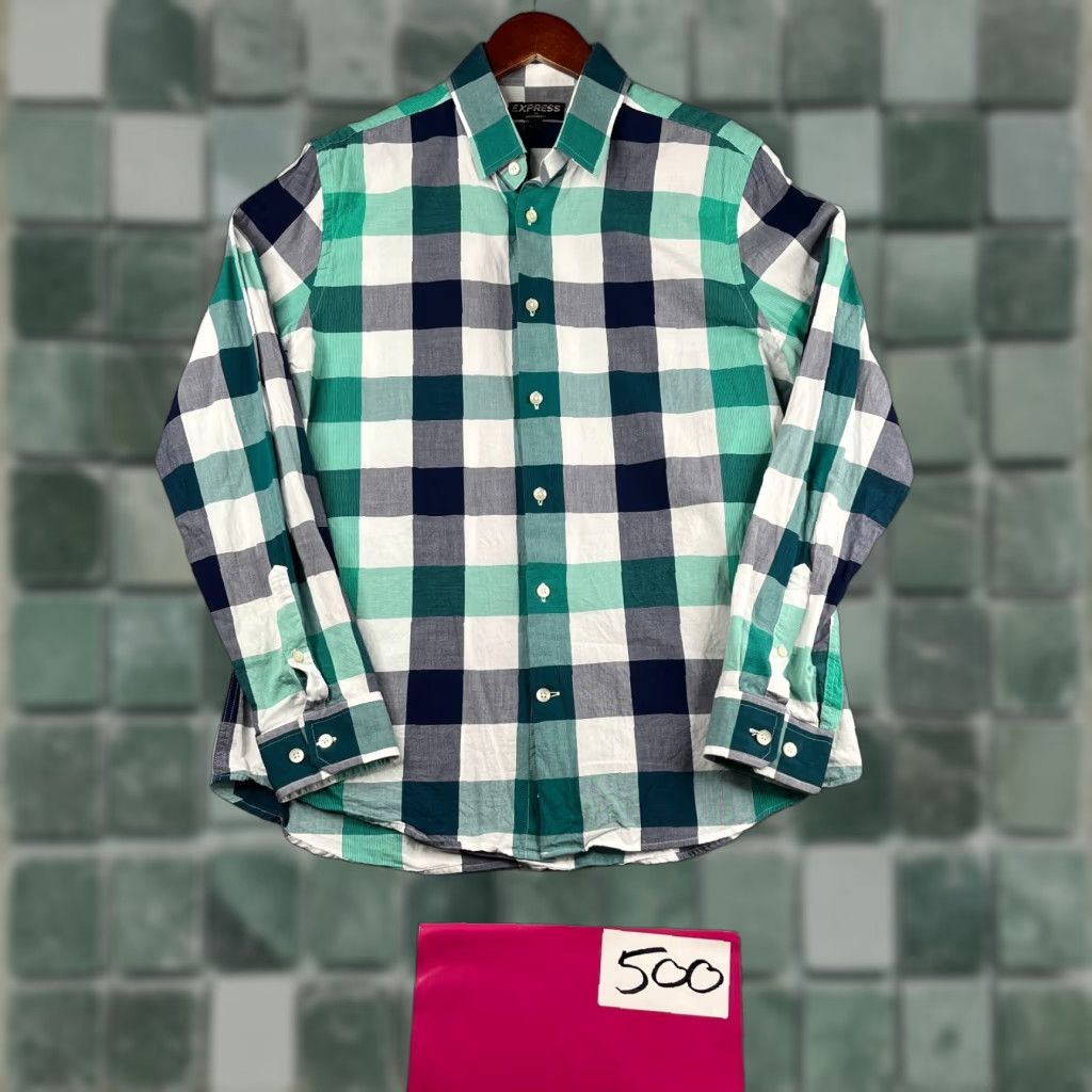 Express Express Shirt Modern Fit Medium Blue Teal Check Button-Up Long Sleeve Mens Size US M / EU 48-50 / 2 - 1 Thumbnail