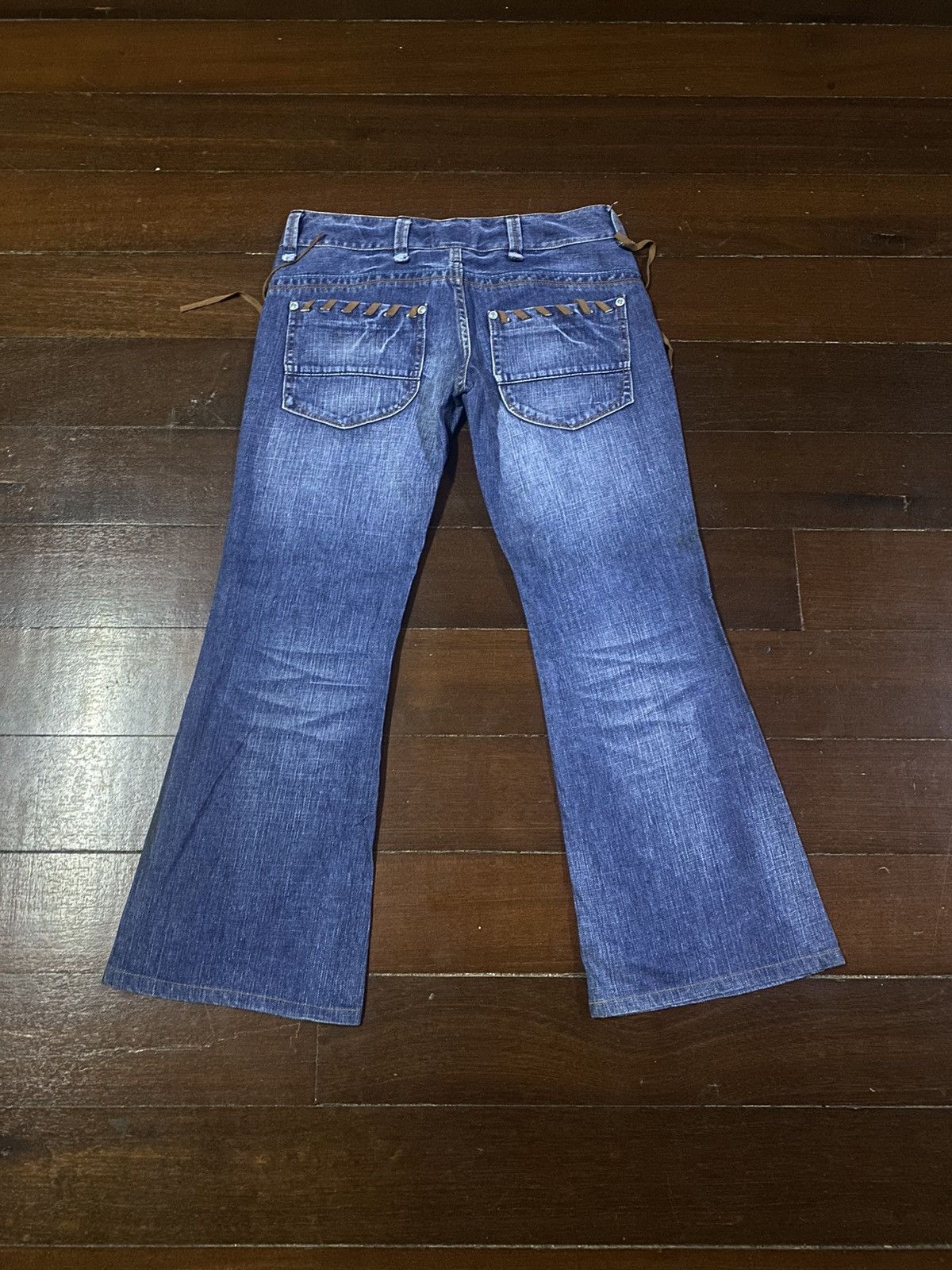 If Six Was Nine × Le Grande Bleu (L.G.B.) × Tornado Mart Flare Jeans Back Number Distress Faded Denim Bootcut Y2k Size 33" - 10 Thumbnail
