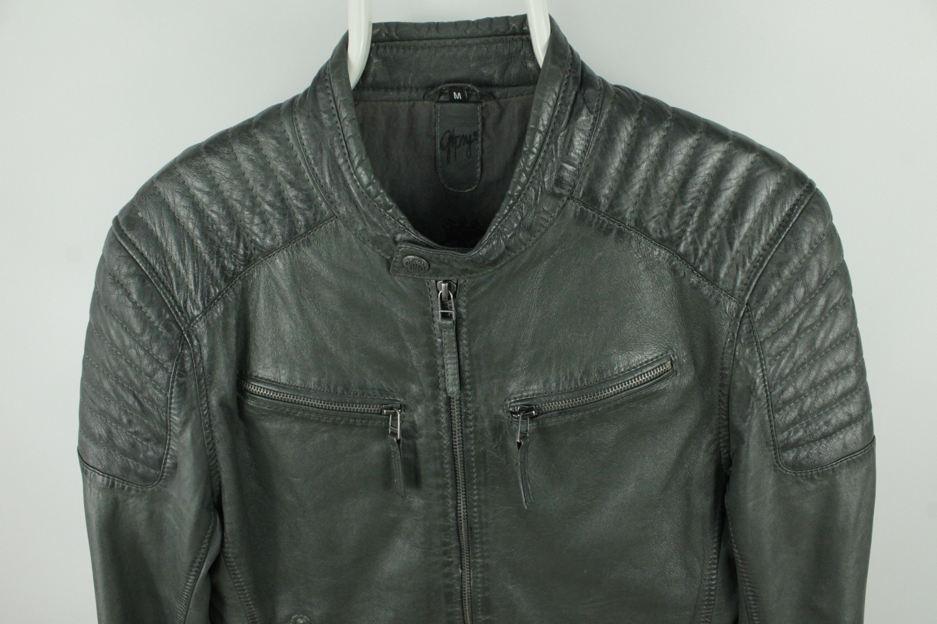Gypsy Gipsy Men's Chester Legv Slim Fit Leather Jacket Gray Size US M / EU 48-50 / 2 - 2 Thumbnail