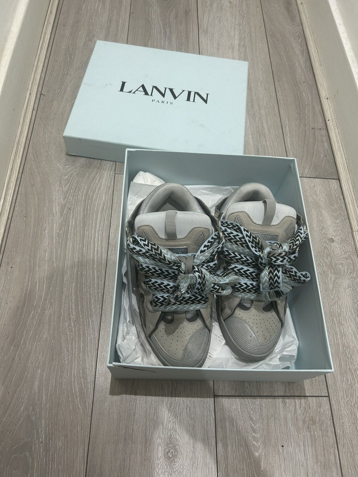 image of Lanvin Curb Sneaker in Grey/Light Blue, Men's (Size 9)
