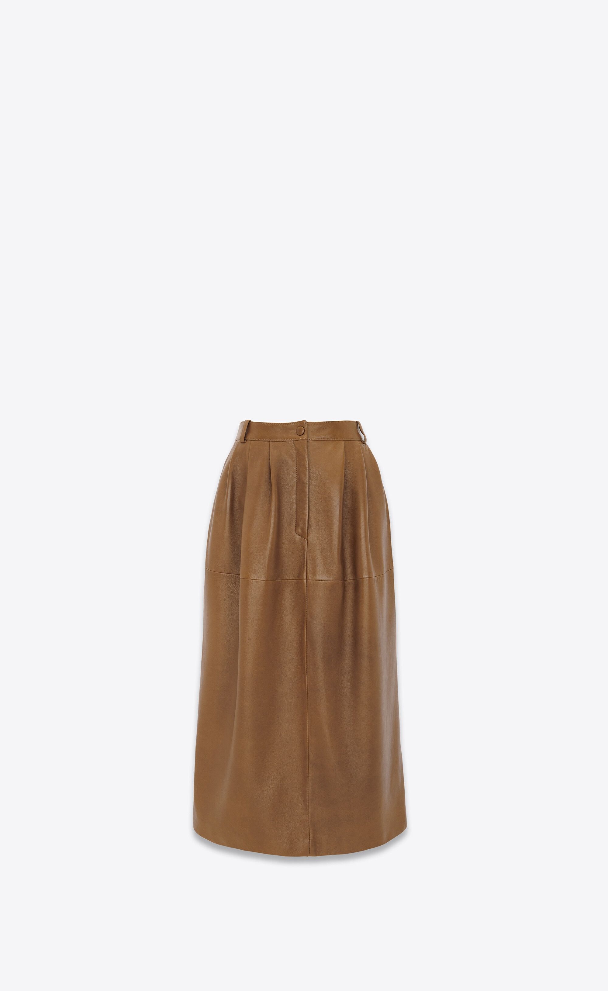 Saint Laurent Paris o1tr1nto0325 757733 Midi Skirt in Shiny Lambskin in Brown Size 28" / US 6 / IT 42 - 1 Thumbnail