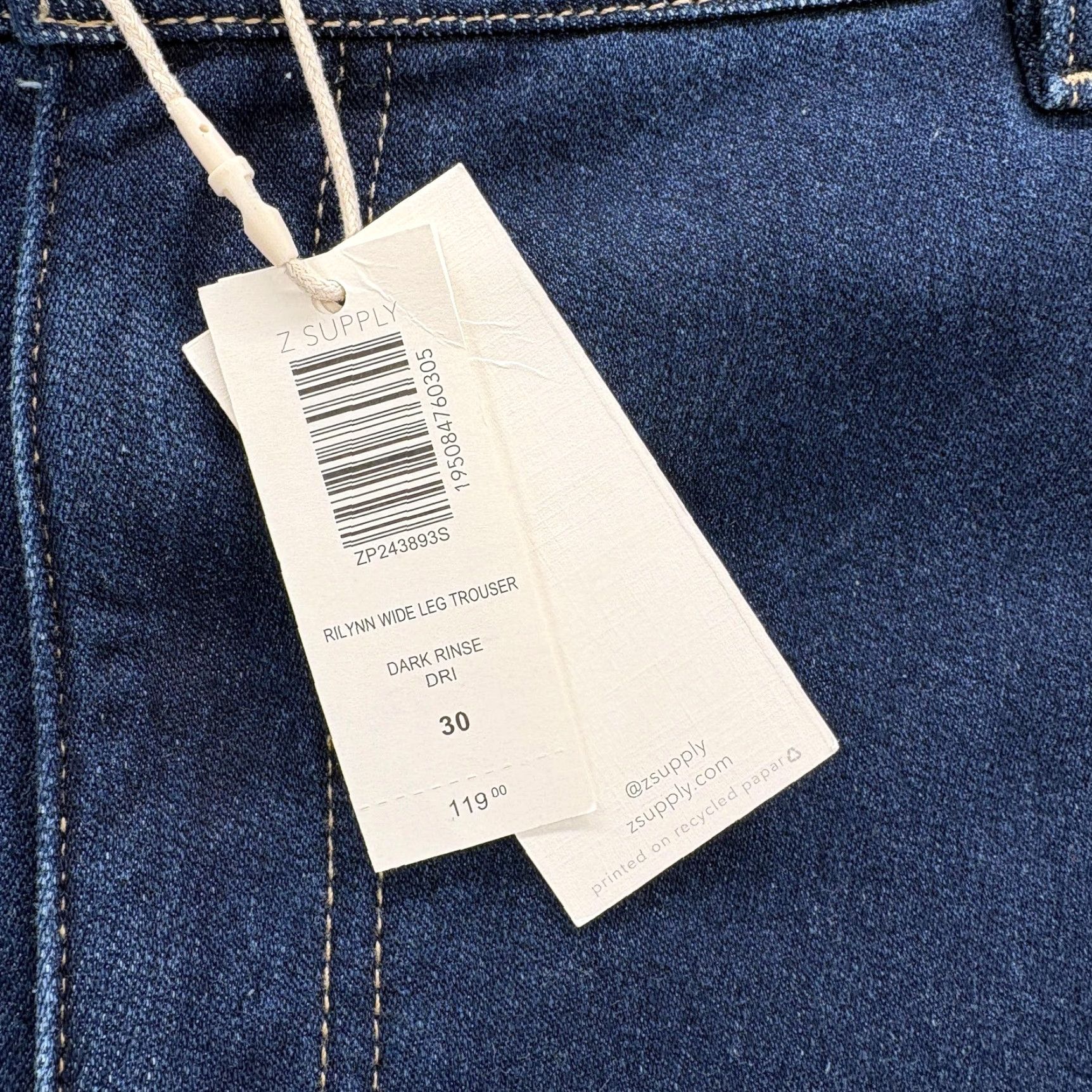 Z Supply Z Supply Rilyn High Rise Wide Leg Jeans Womens 30 Blue Dark Rinse Stretch Denim Size 30" / US 8 / IT 44 - 3 Thumbnail