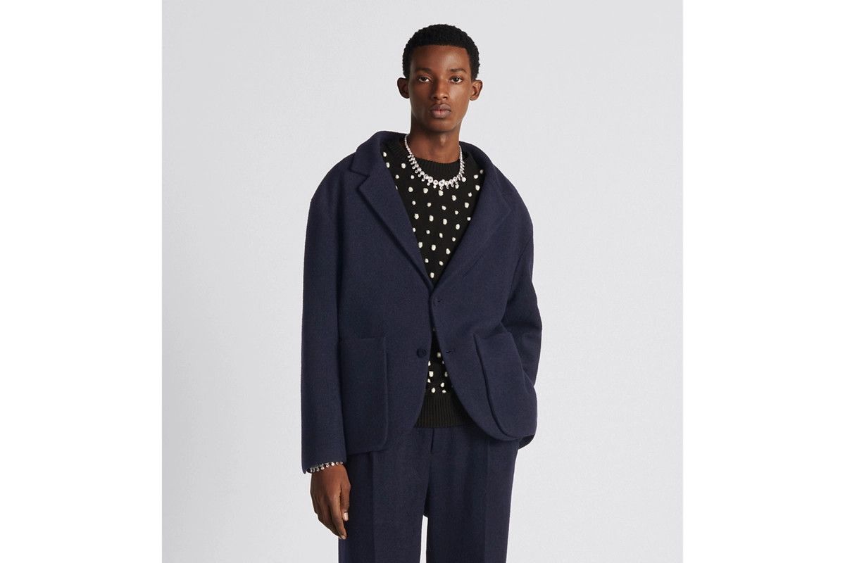 o1w1db11024 Off The Shoulder Jacket in Navy Blue