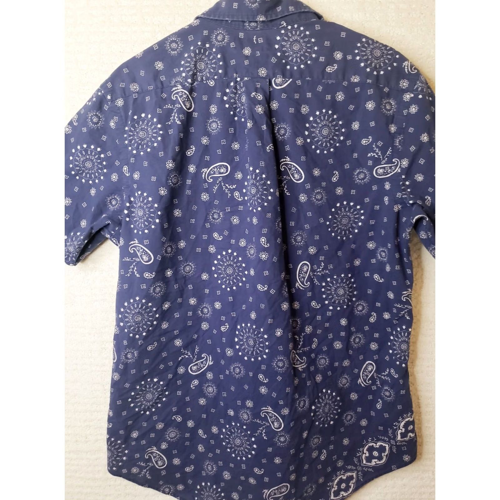 Ralph Lauren Ralph Lauren Custom Fit Men's L Navy Blue Star Burst Paisley Short Sleeve Button-Up Shirt Size US L / EU 52-54 / 3 - 7 Thumbnail