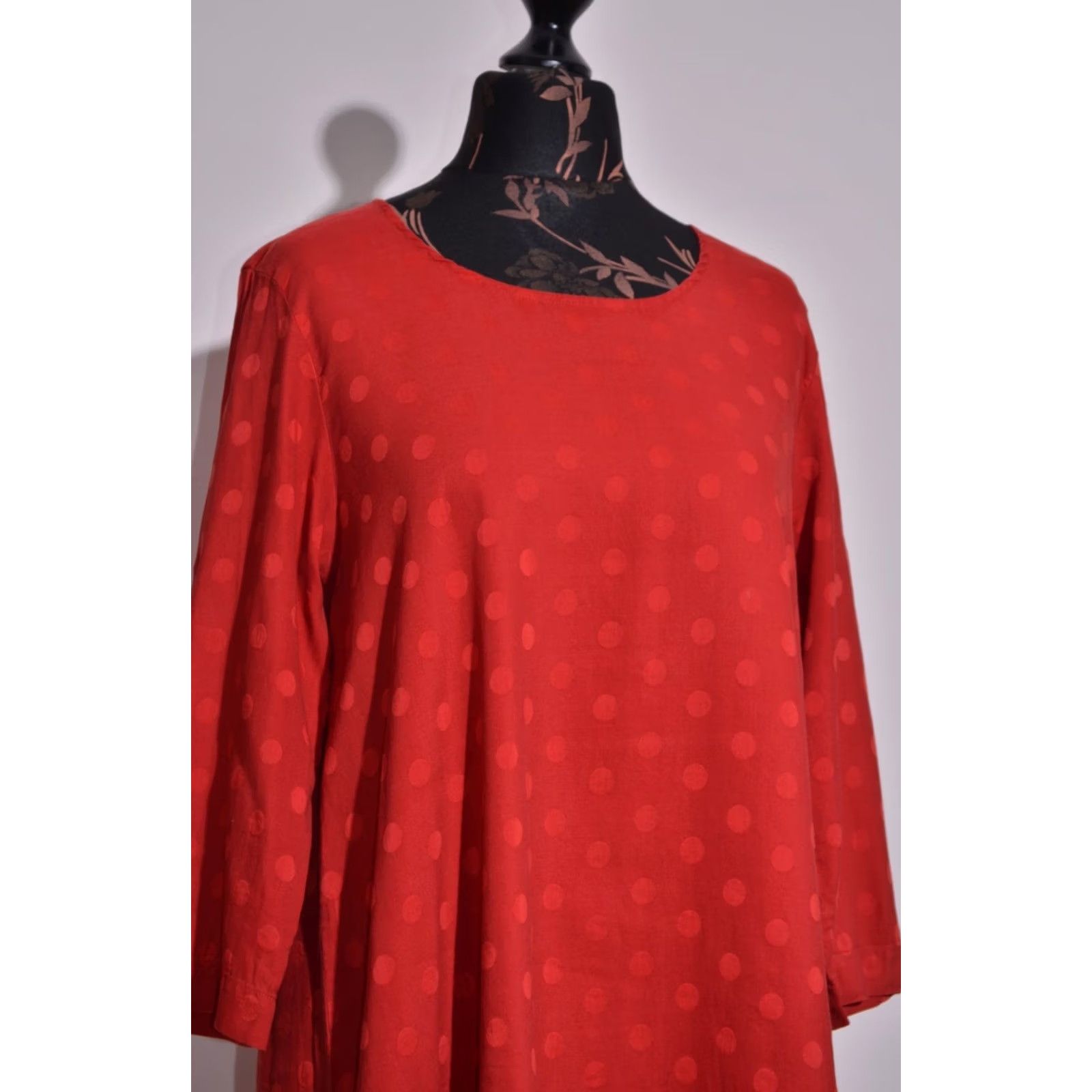 Vintage Grizas Red Polka Dot Linen Tunic Dress Asymmetric Hem Long Sleeve Oversized Sz S Size S / US 4 / IT 40 - 2 Thumbnail