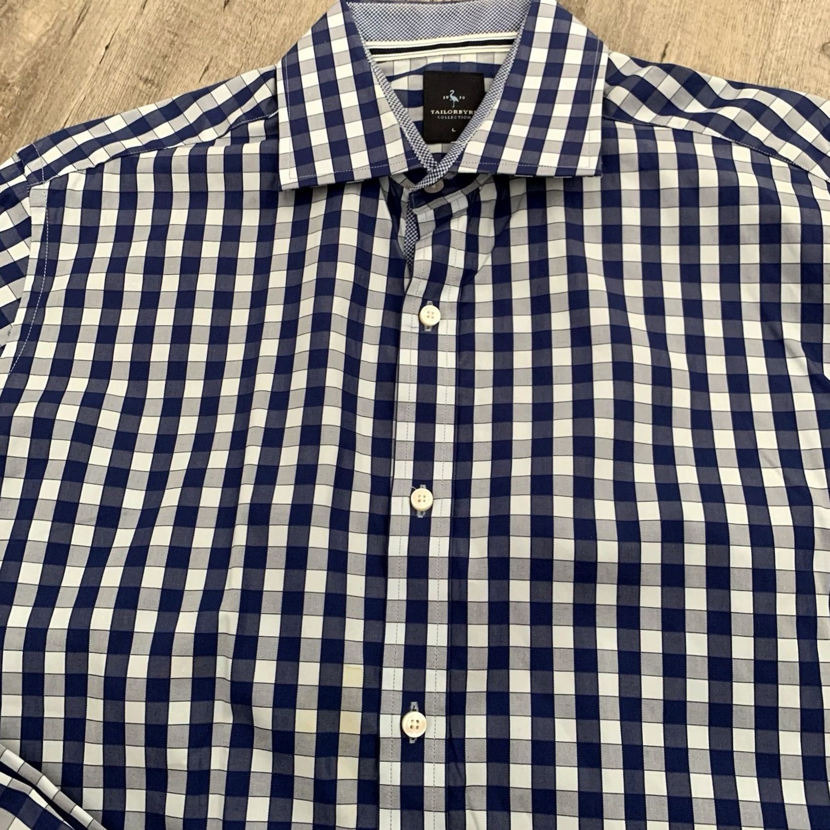 Tailorbyrd TAILORBYRD Collection Shirt Mens Large Blue Check Spread Collar Flip Cuff Regular Fit Button-Up Size US L / EU 52-54 / 3 - 6 Thumbnail