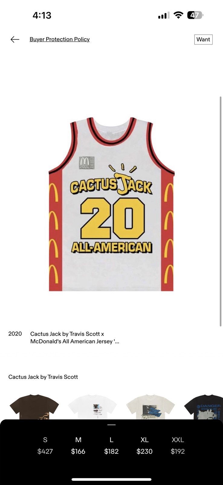 image of Travis Scott X Mcdonald's Cactus Jack All American Jersey in White, Men's (Size Large)