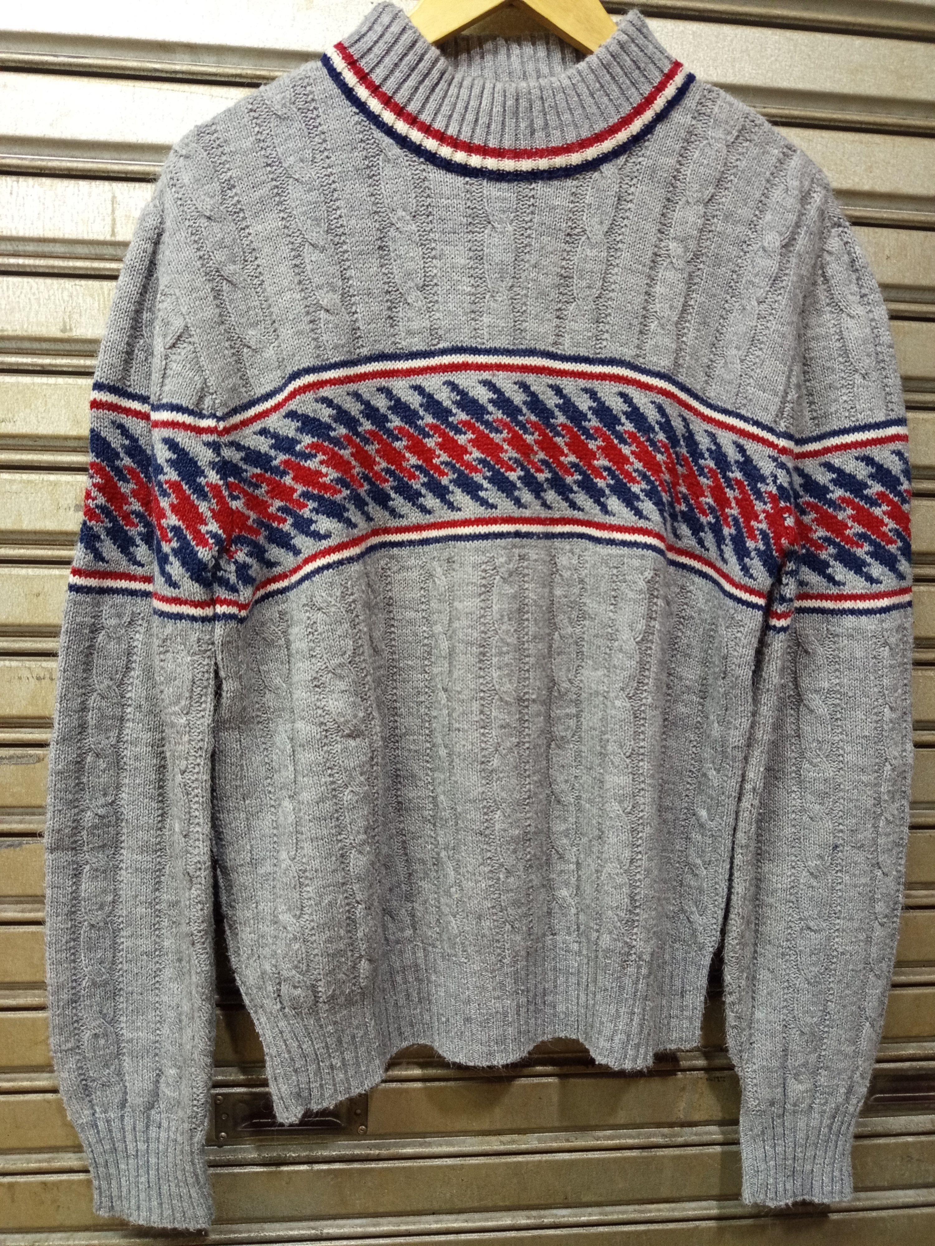 Jantzen 1980s Jantzen Cable Knit Sweater Grey Pattern Mock Neck Size US M / EU 48-50 / 2 - 3 Thumbnail
