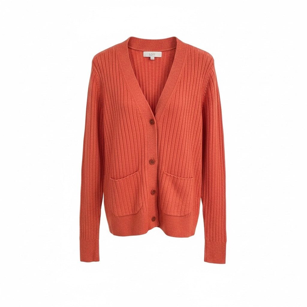 Loft LOFT Women’s Small Coral Ribbed Cardigan Sweater Size S / US 4 / IT 40 - 1 Thumbnail